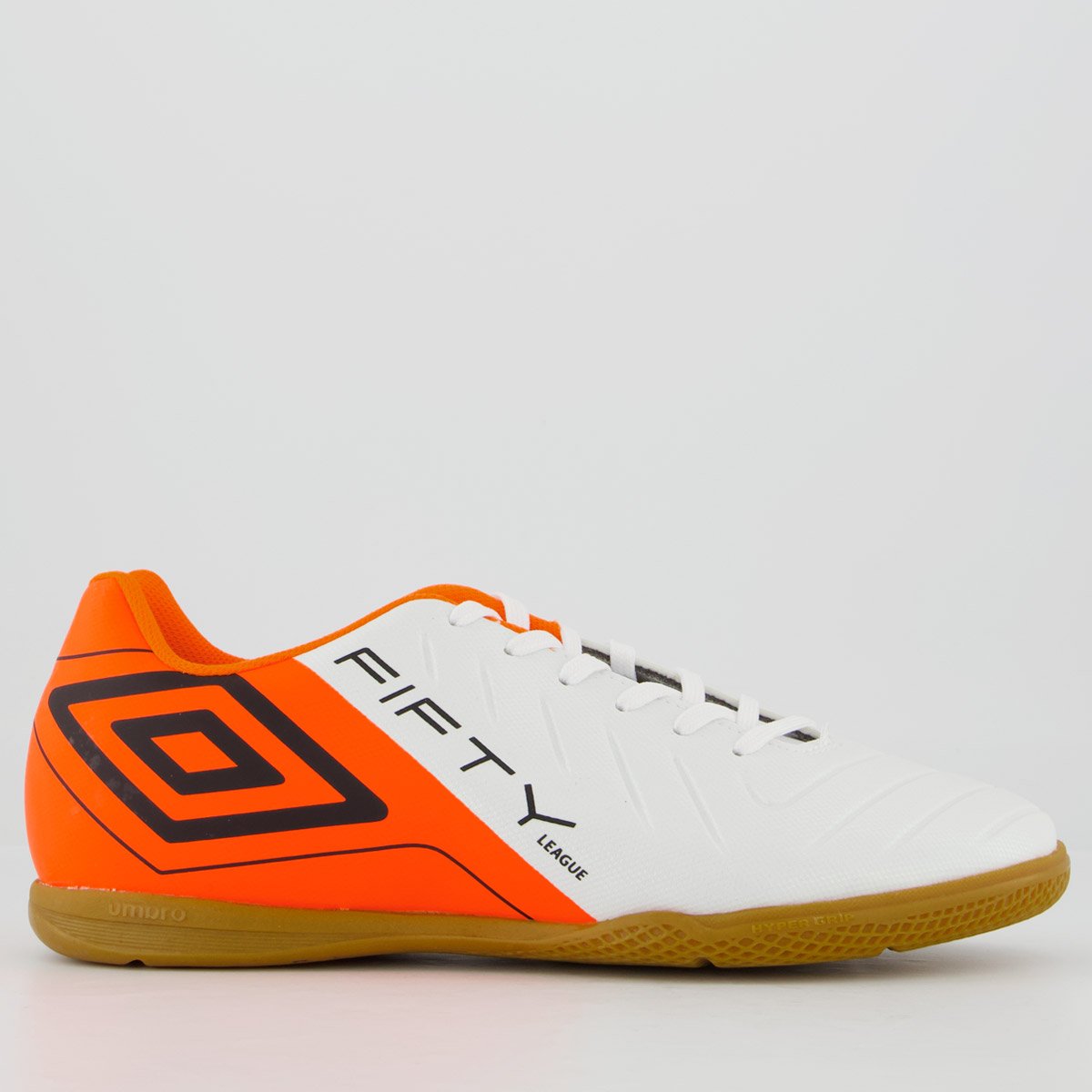 Chuteira Umbro Fifty VI League Futsal Branca e Laranja