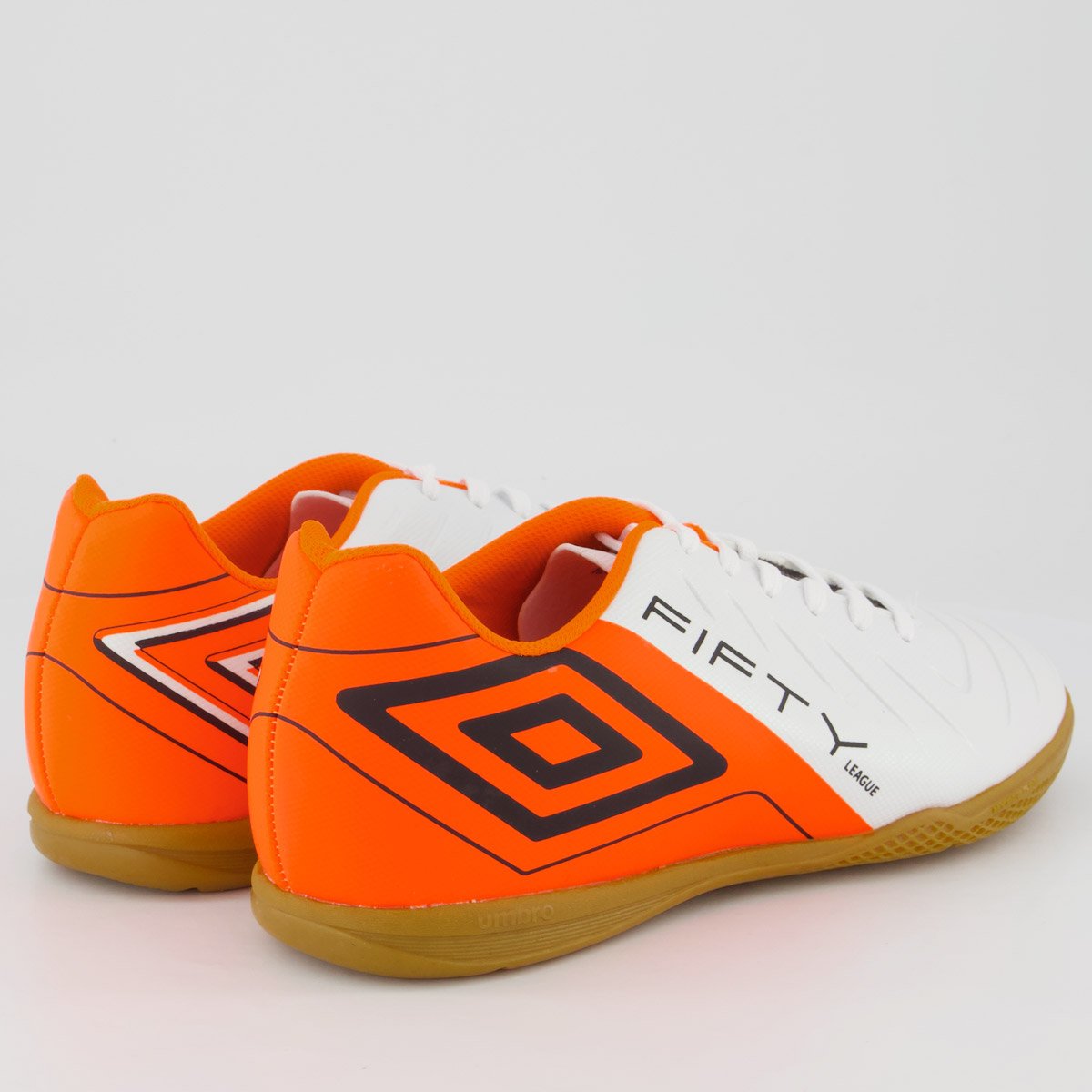 Chuteira Umbro Fifty VI League Futsal Branca e Laranja Branco/Laranja 3