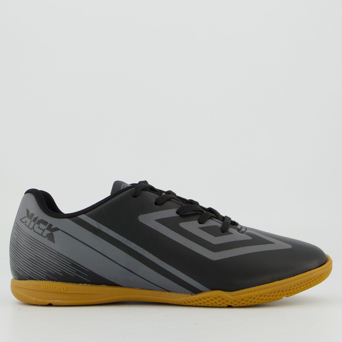 Chuteira Umbro Kick Futsal Juvenil Cinza e Preta