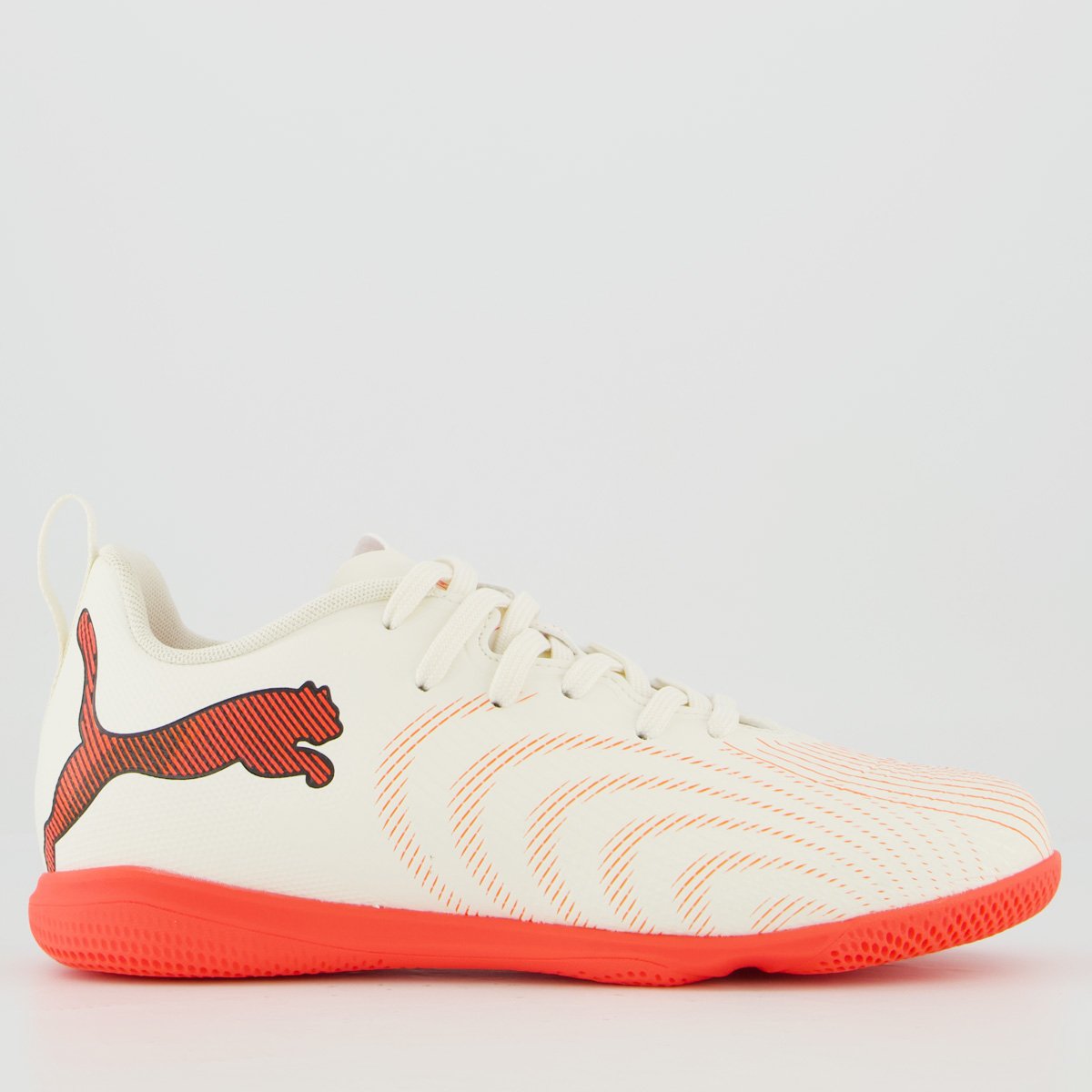 Chuteira Puma Future 9 Play Futsal Juvenil Branca e Laranja