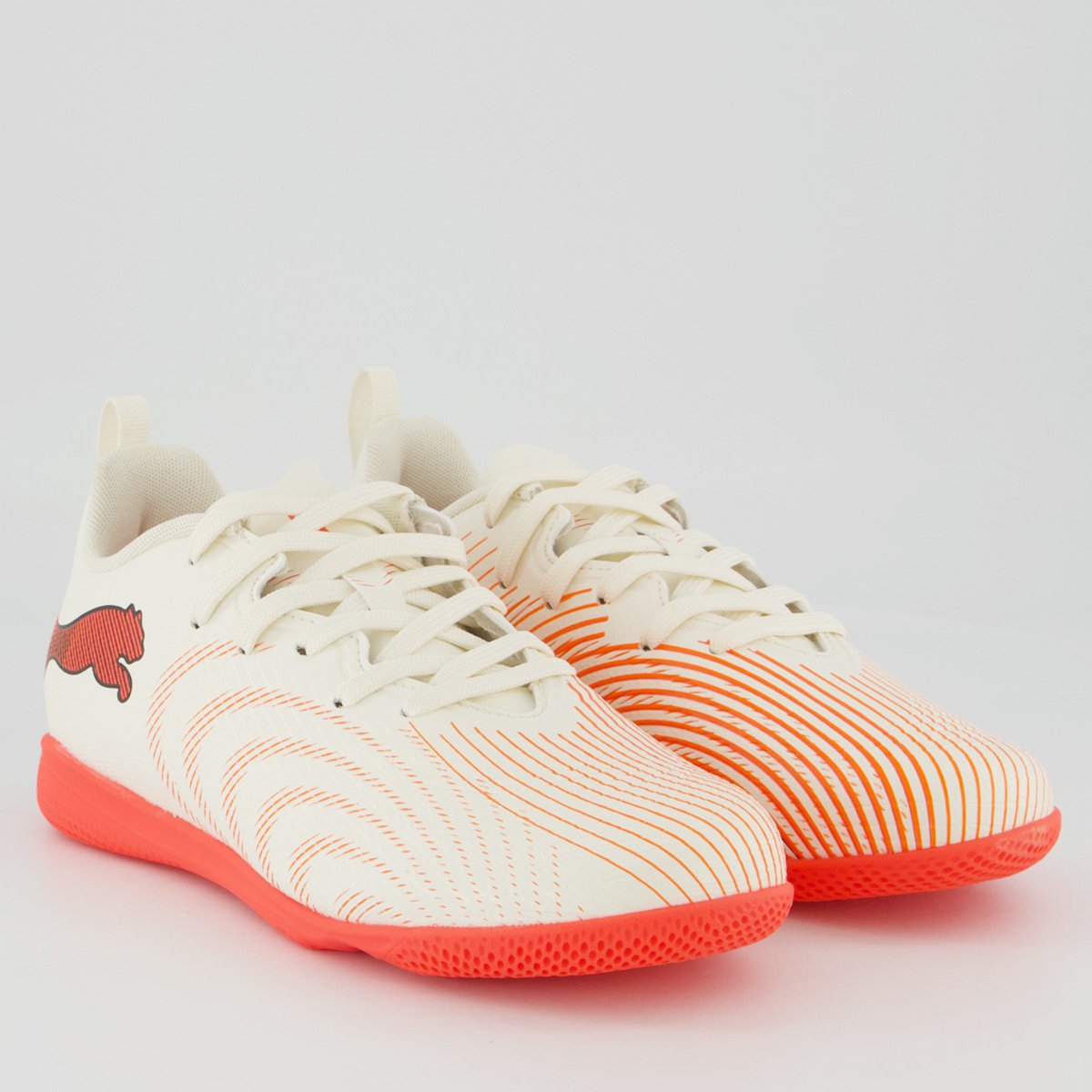 Chuteira Puma Future 9 Play Futsal Juvenil Branca e Laranja Branco 2
