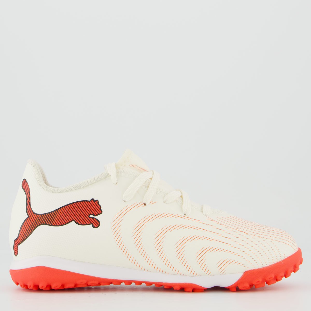 Chuteira Puma Future 9 Play + Mid Society Juvenil Off White e Laranja