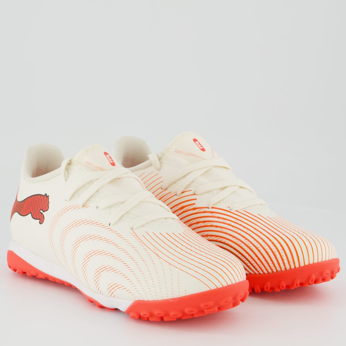 Chuteira Puma Future 9 Play + Mid Society Juvenil Off White e Laranja Off White 2