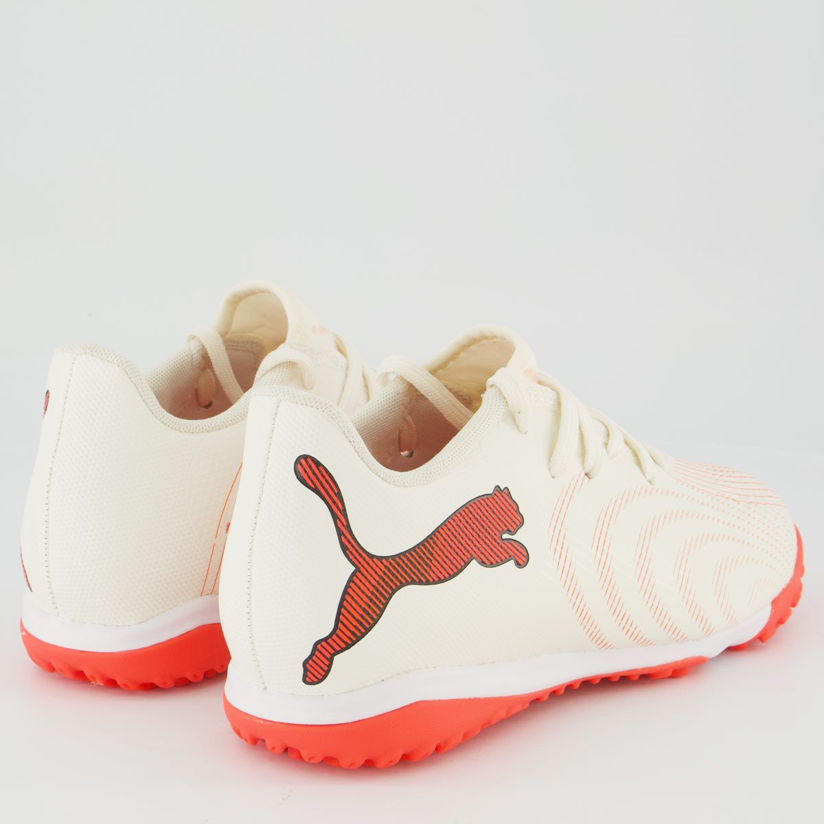 Chuteira Puma Future 9 Play + Mid Society Juvenil Off White e Laranja Off White 3