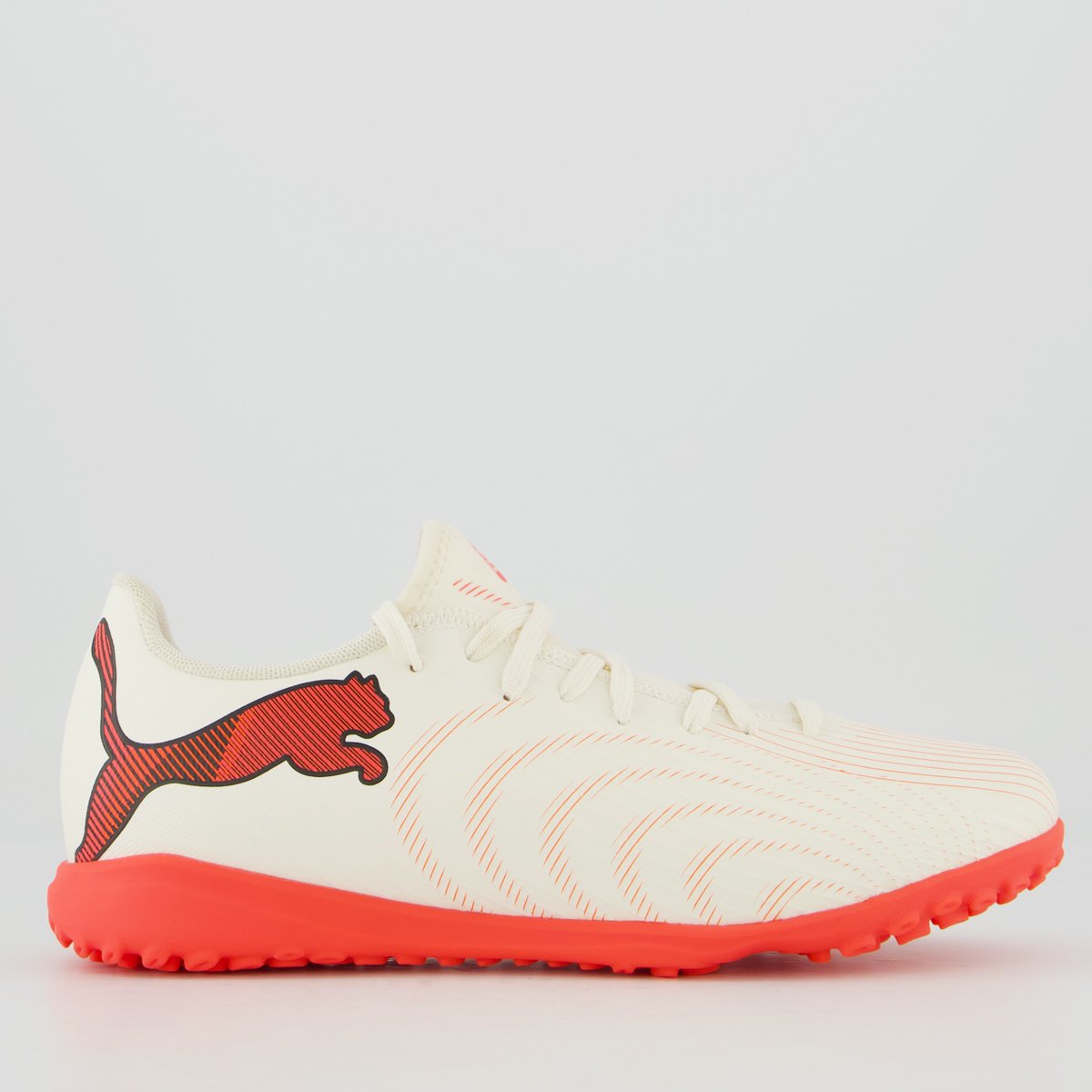 Chuteira Puma Future 9 Play Society Branca e Laranja