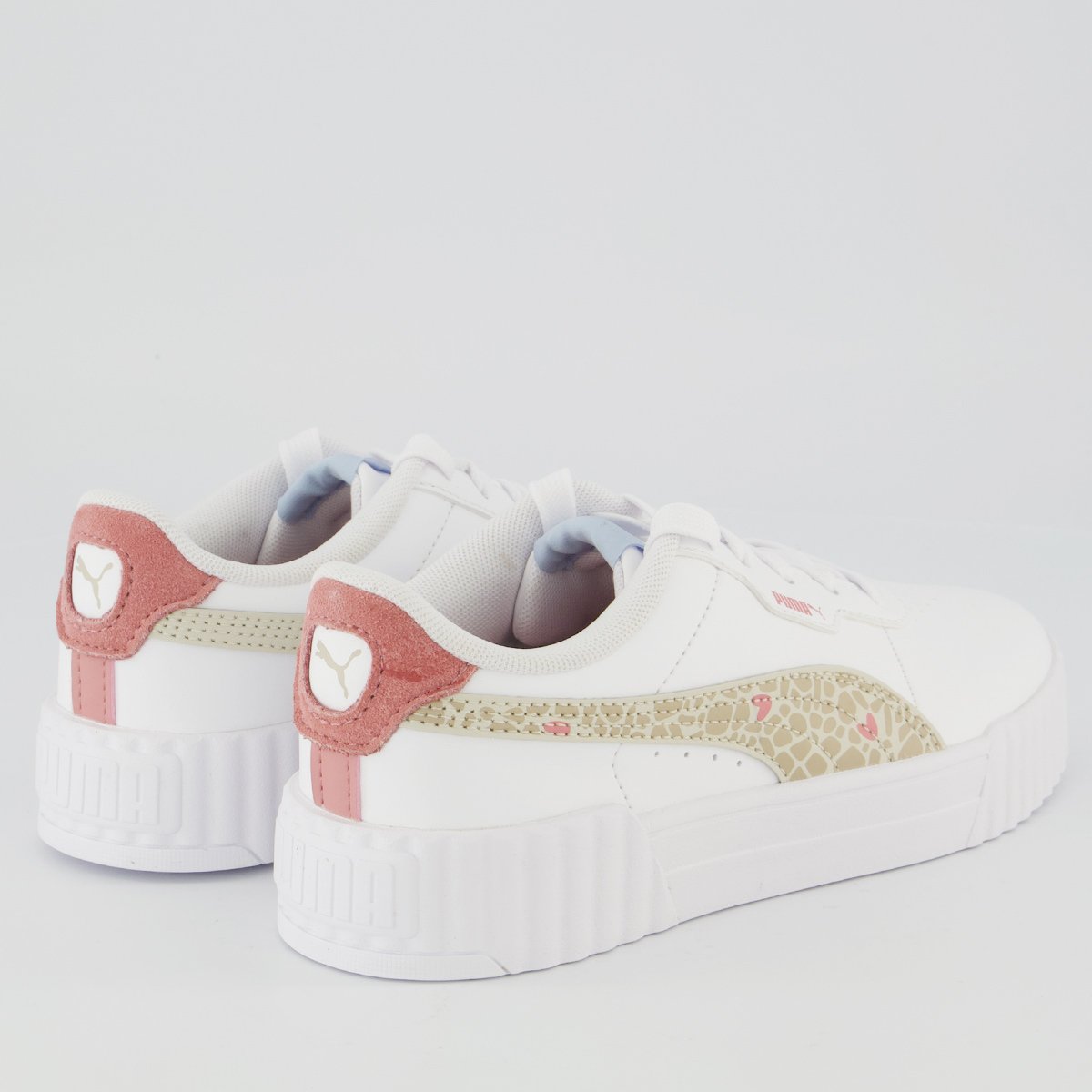 Tênis Puma Carina 3.0 Winter Safari Infantil Branco e rosa