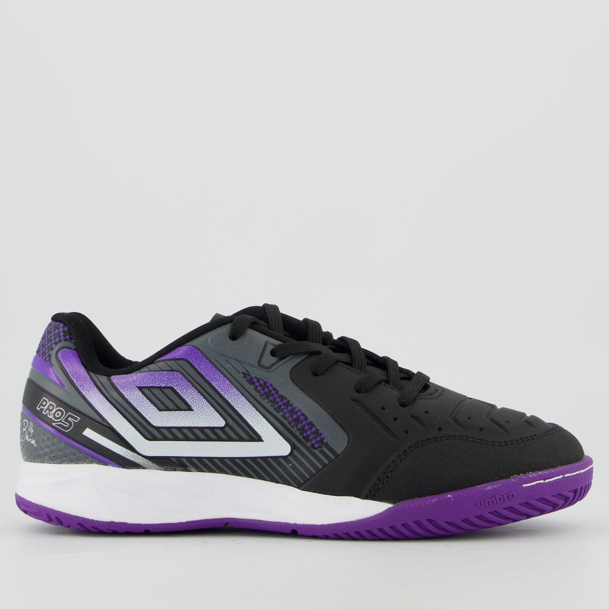 Chuteira Umbro Pro 5 II Futsal Juvenil Preta e Roxa