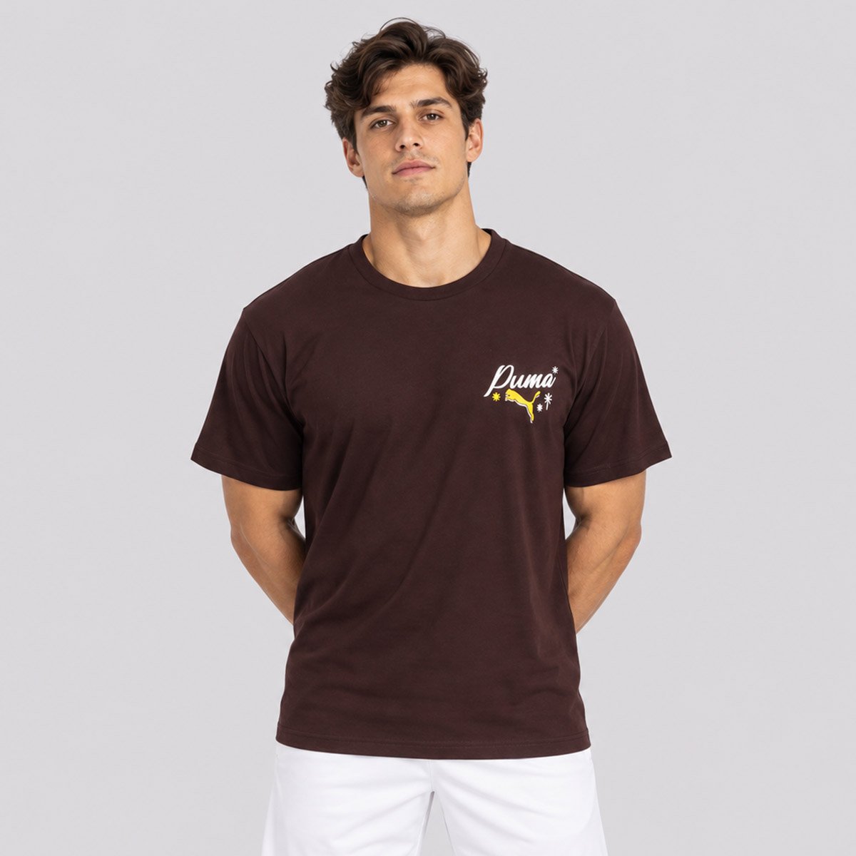 Camiseta Puma Graphic Lockerrom Boxy Tee Marrom