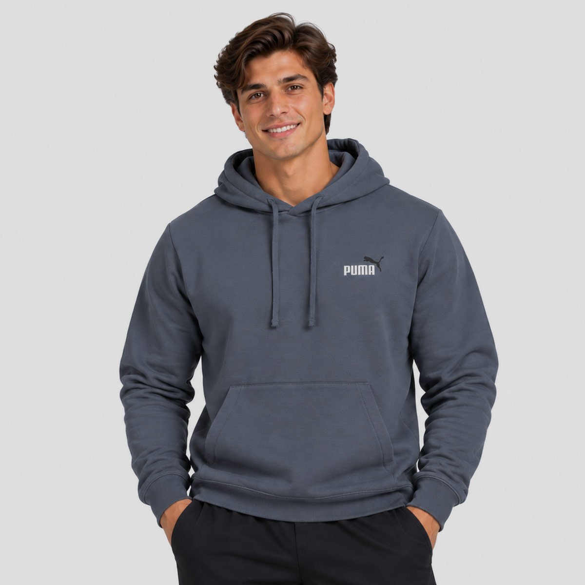 Moletom Puma Ess 2 Color Small No.1 Logo Hoodie FL Cinza Escuro