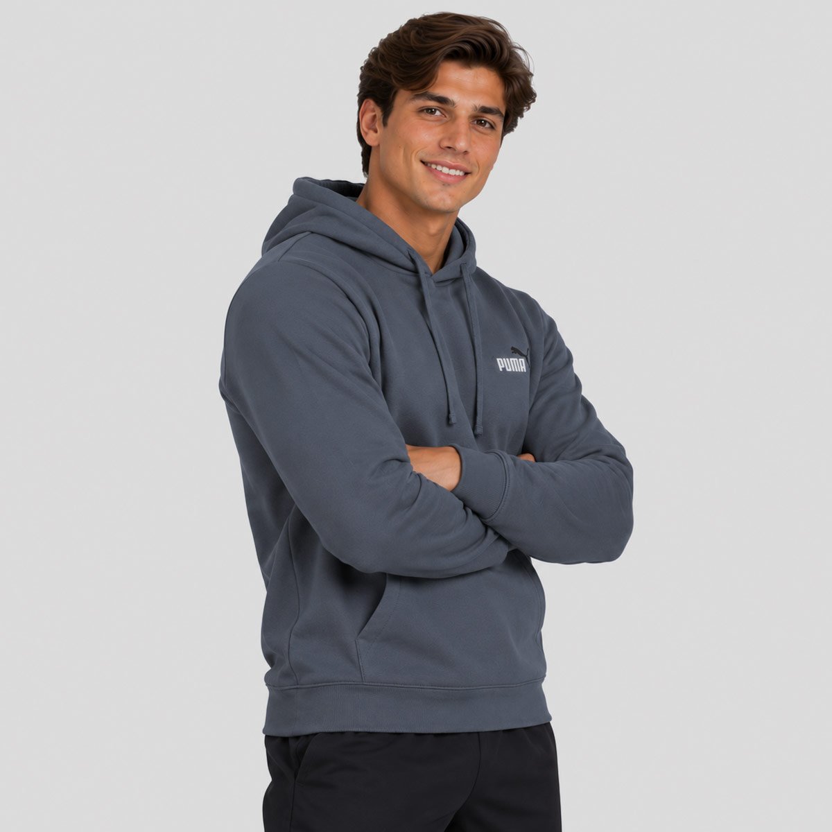 Moletom Puma Ess 2 Color Small No.1 Logo Hoodie FL Cinza Escuro Cinza 2