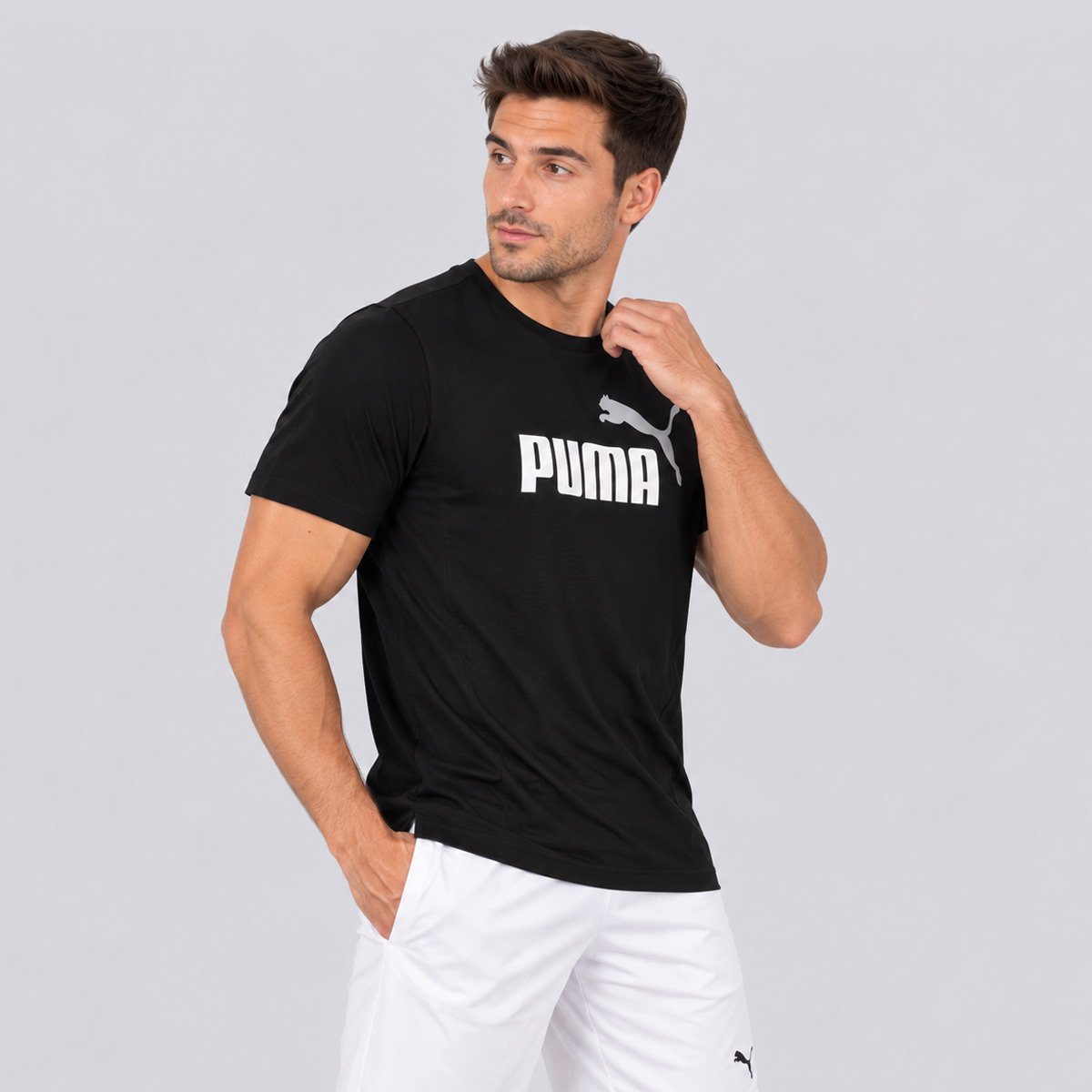 Camiseta Puma Ess 2 Color No.1 Logo Preta Preto 3