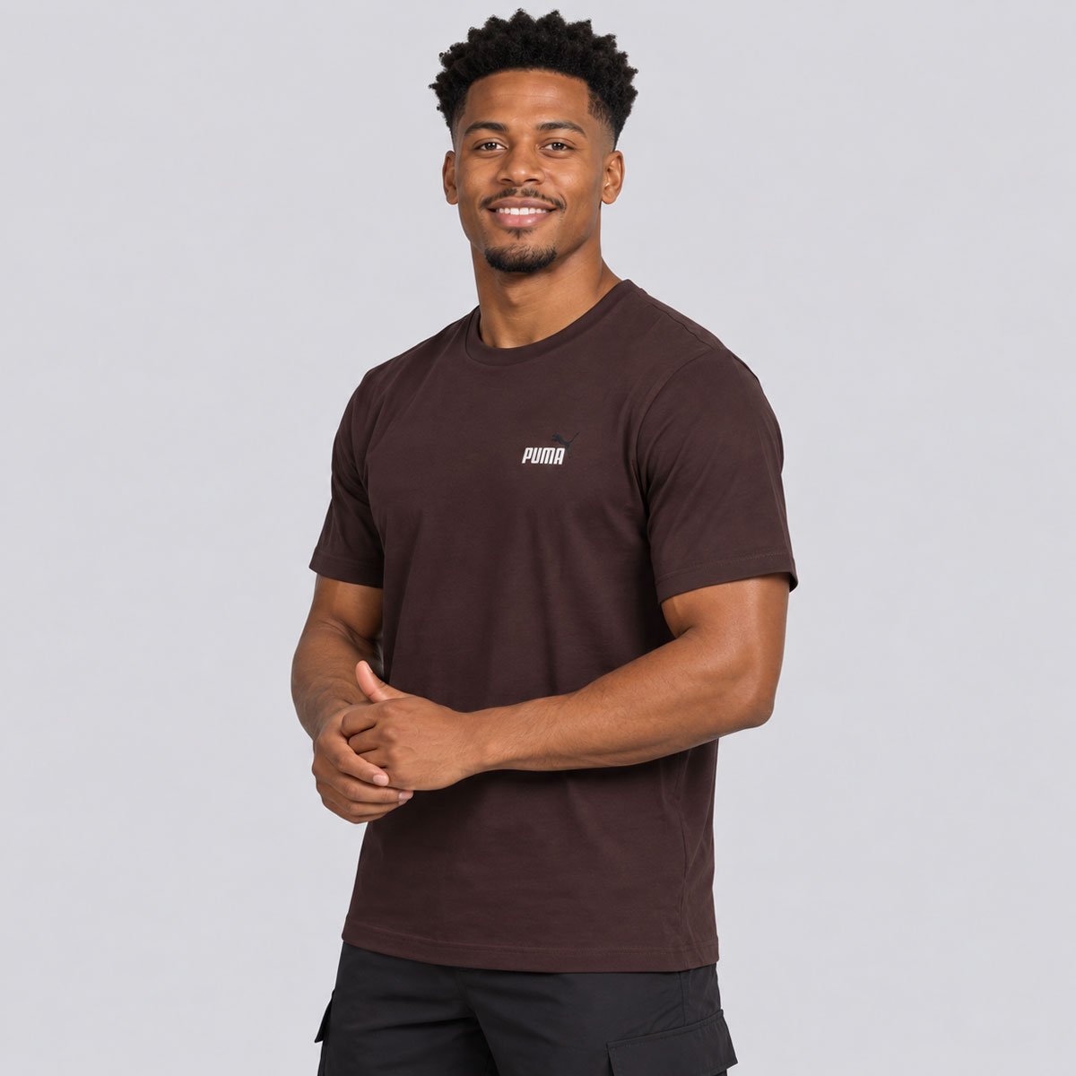 Camiseta Puma Ess 2 Color Small No.1 Logo Marrom Escuro Marrom 3