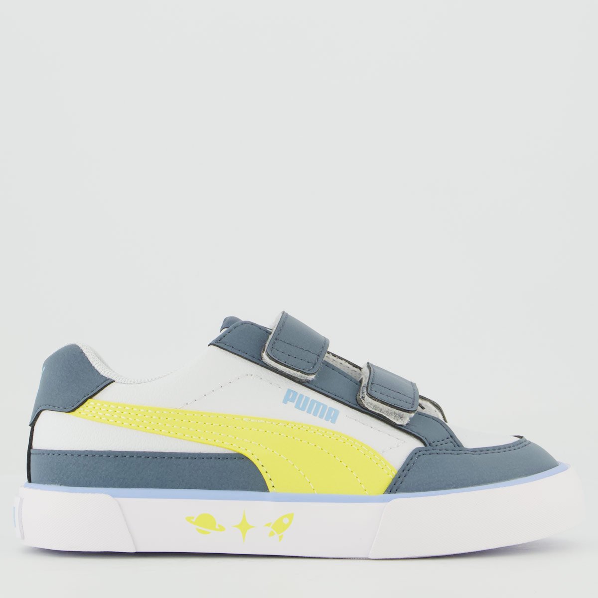 Tênis Puma Court Classic Vulc Kids Fun V Infantil Branco e Azul