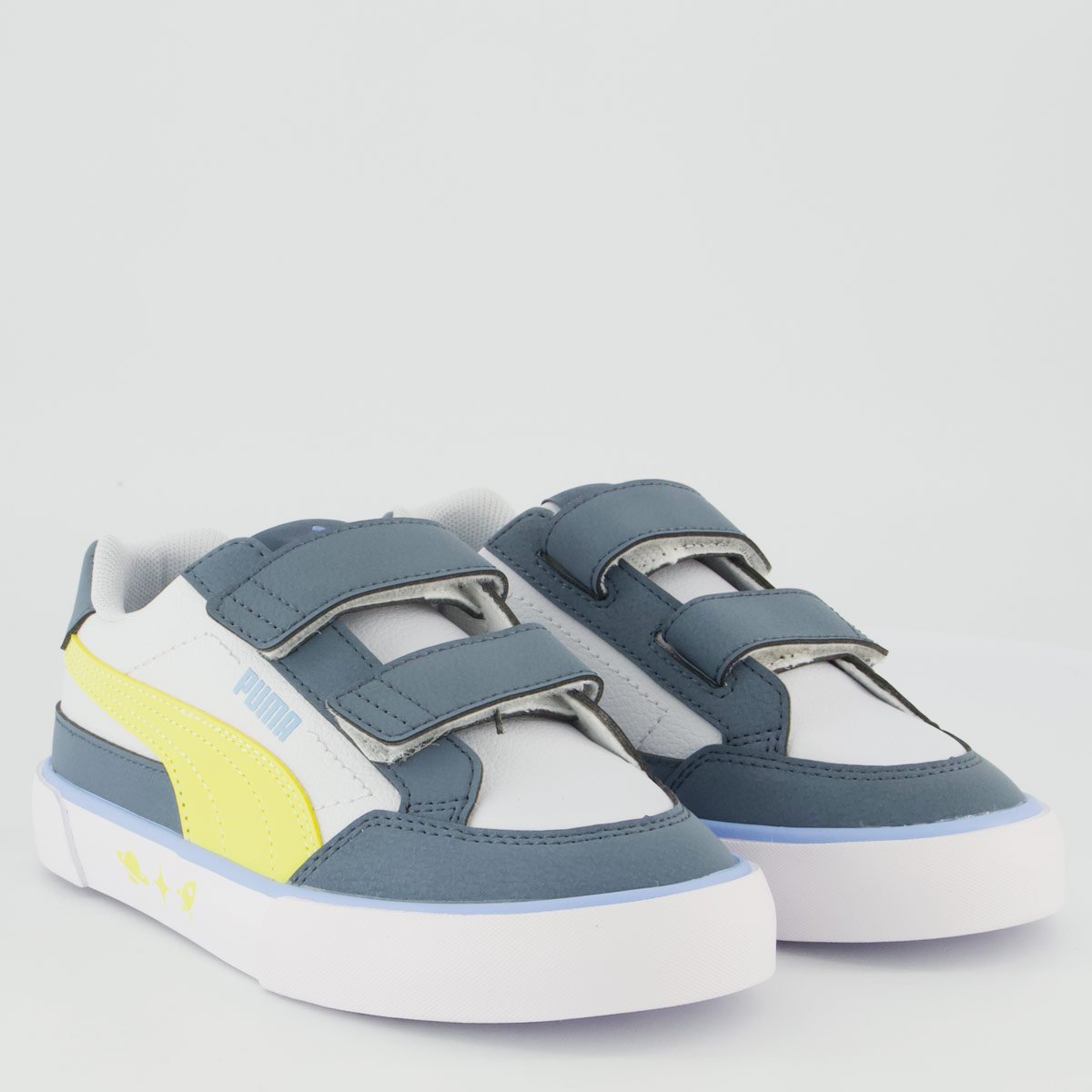 Tênis Puma Court Classic Vulc Kids Fun V Infantil Branco e Azul Branco/Azul 2