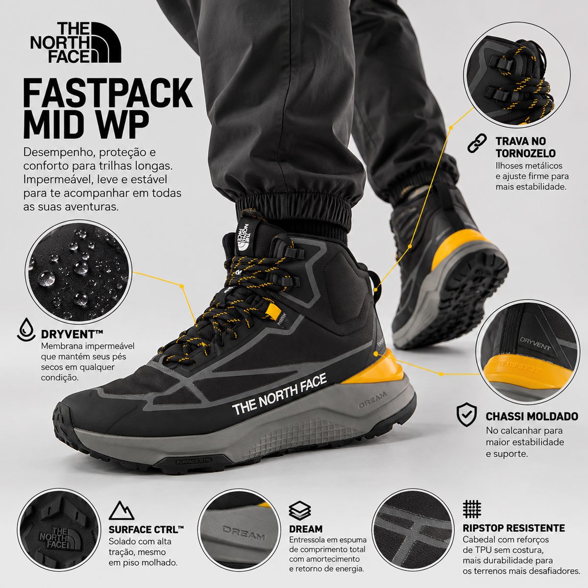 Bota The North Face Fastpack Mid WP Preta e Amarela Preto/Amarelo 2