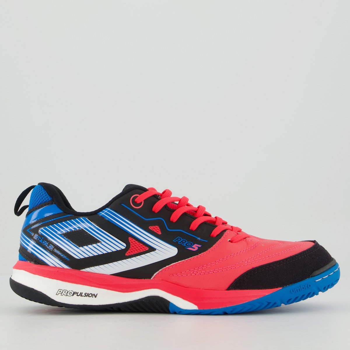 Chuteira Umbro Pro 5 Stable Futsal Rosa e Azul