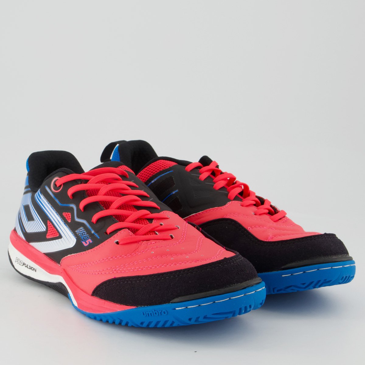 Chuteira Umbro Pro 5 Stable Futsal Rosa e Azul Rosa/Azul 2