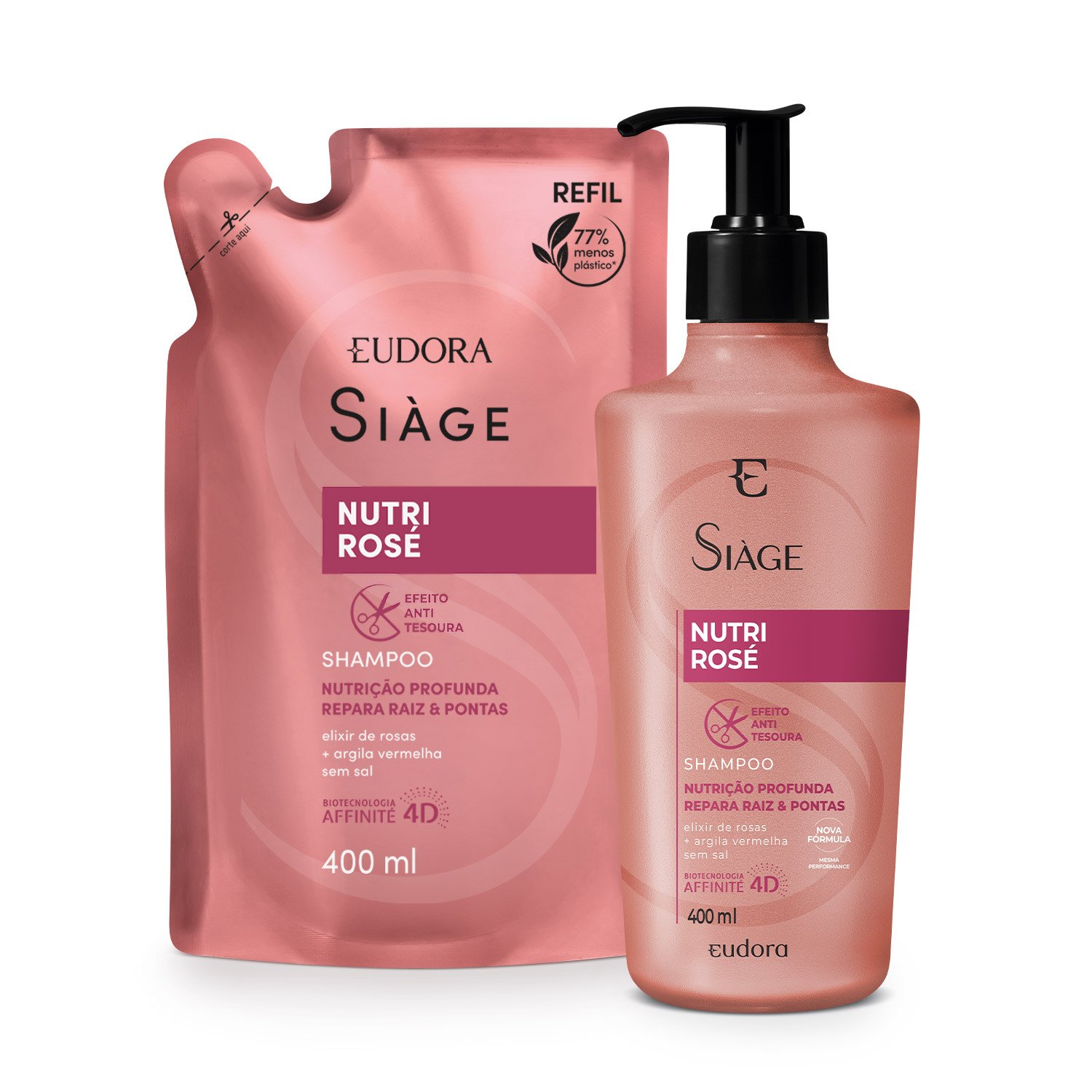 Combo Siàge Nutri Rose: Shampoo 400ml + Refil 400ml