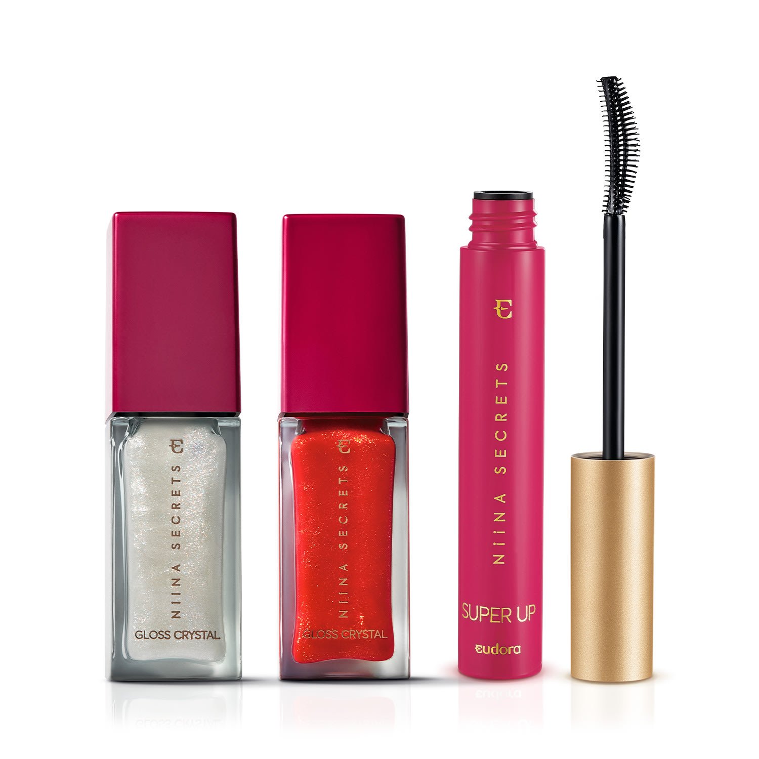 Combo Niina Secrets: Gloss Vermelho Ágata 7ml + Gloss Holográfico Moon 7ml + Máscara para Cílios 8g ÚNICO 1