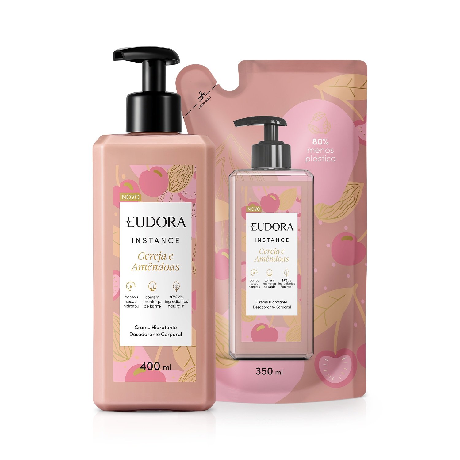 Combo Instance Cereja e Amêndoas: Loção Corporal 400ml + Refil Loção Corporal 350ml ÚNICO 1