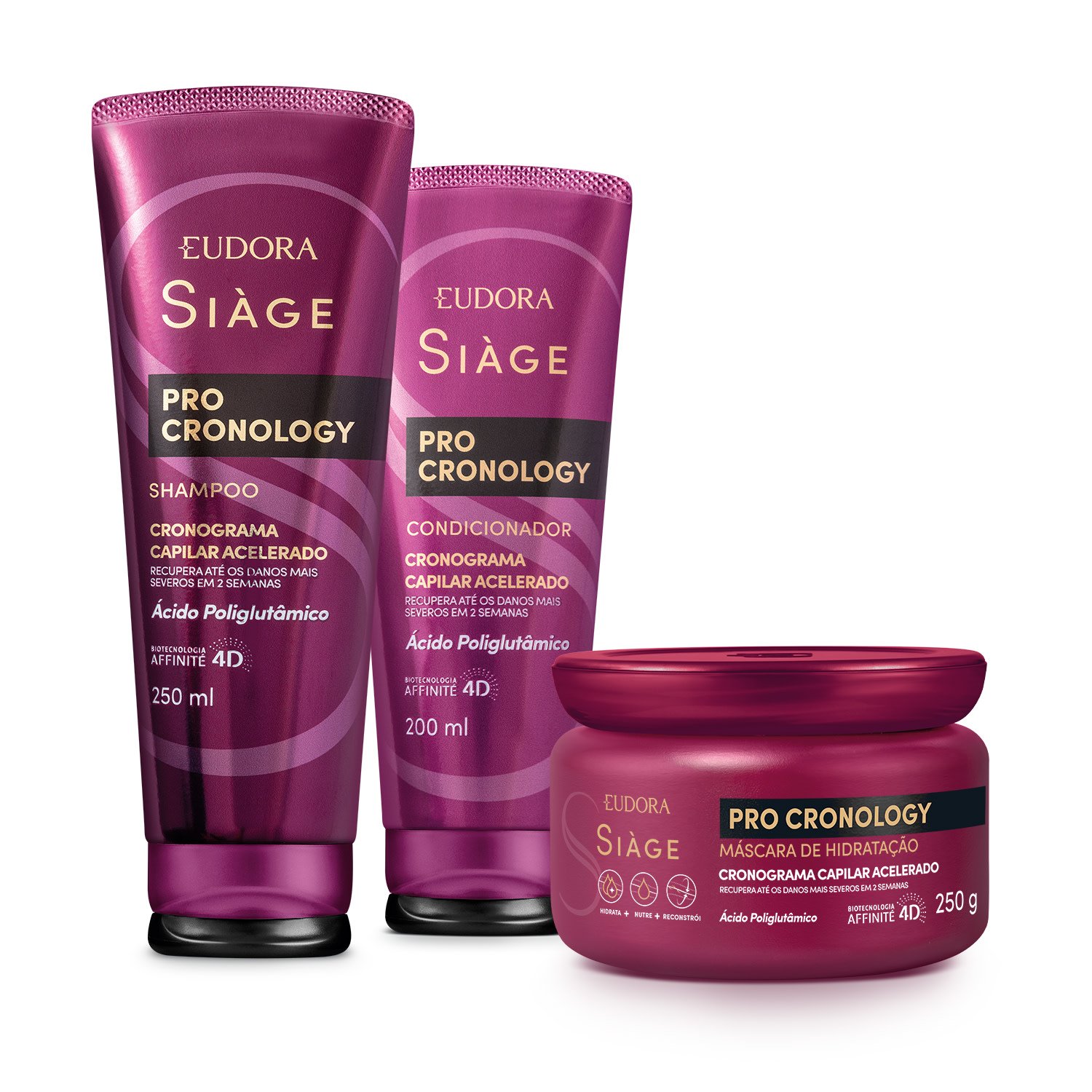Combo Siàge Pro Cronology: Shampoo 250ml + Condicionador 200ml + Máscara de Hidratação 250g ÚNICO 1
