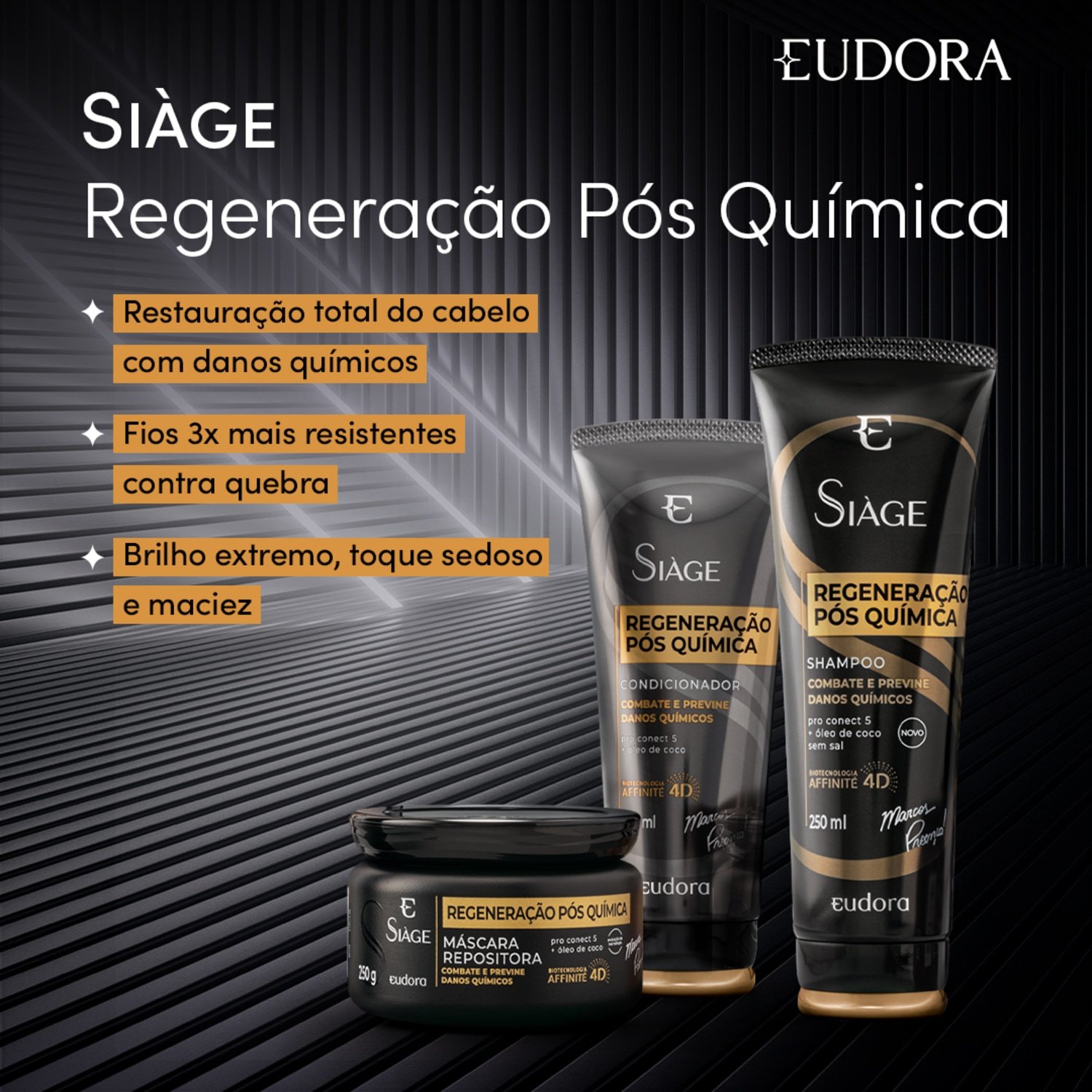 Eudora Kit Siàge Regeneração Pós Química: Shampoo 250ml + Condicionador 200ml ÚNICO 2