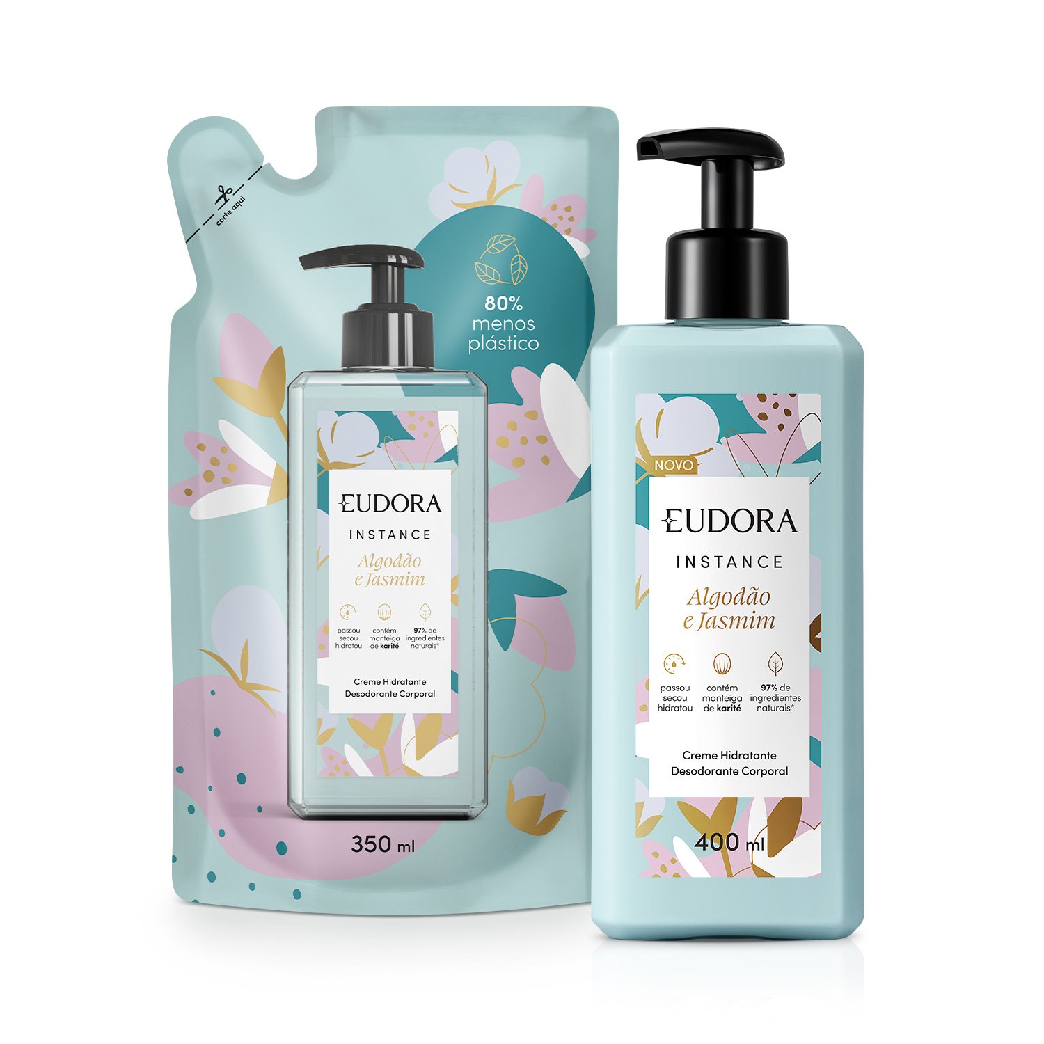 Combo Instance Algodão e Jasmim: Loção Corporal 400ml + Refil Loção Corporal 350ml ÚNICO 1