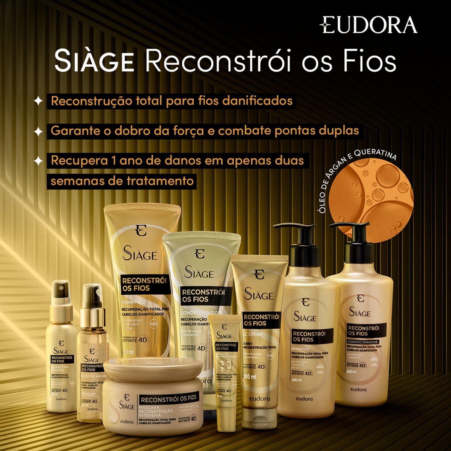 Combo Siàge Reconstrói os Fios: Shampoo 250ml + Condicionador 200ml + CC Cream 100ml ÚNICO 2