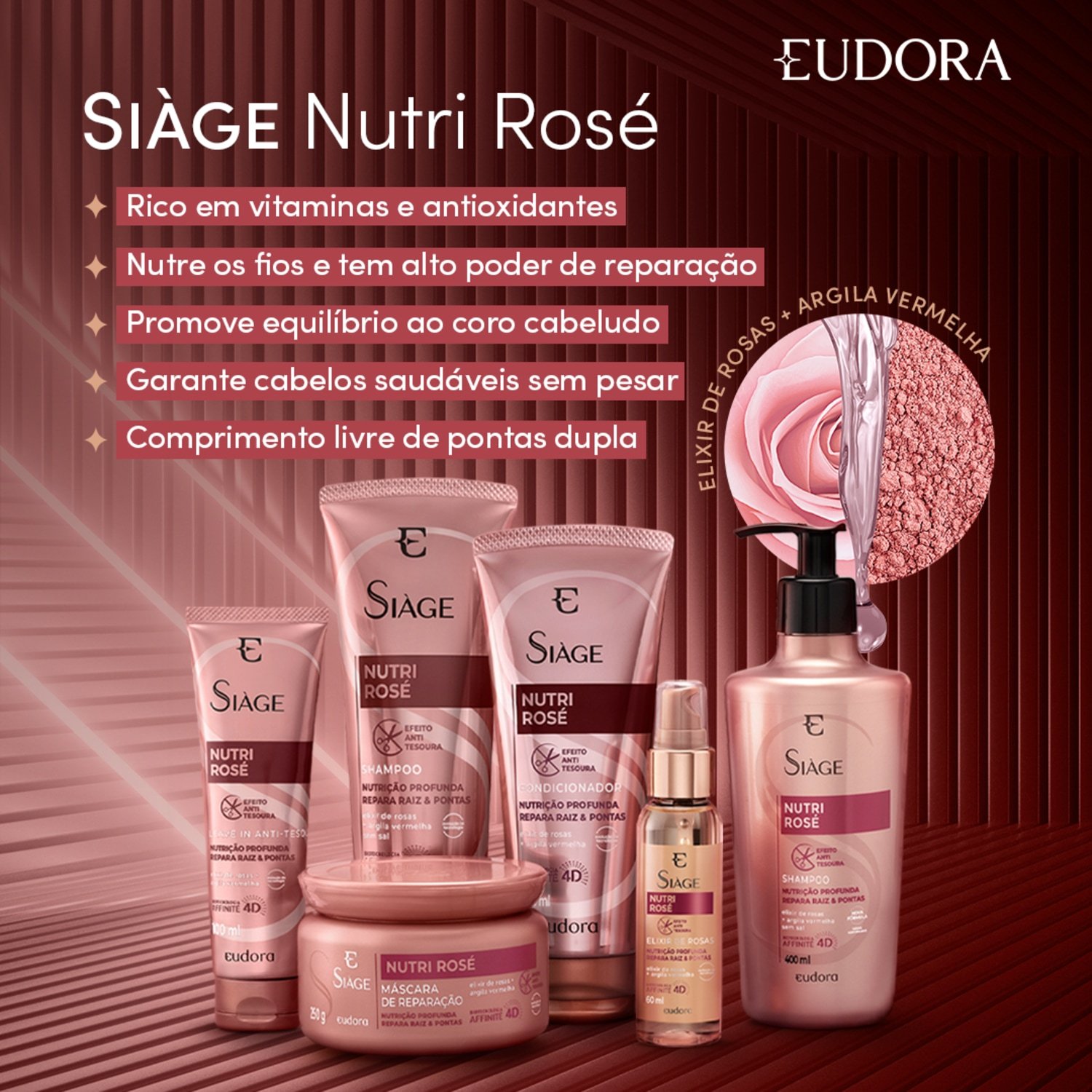 Combo Siàge Nutri Rose: Shampoo 400ml + Condicionador 400ml + Máscara Capilar 250g ÚNICO 2
