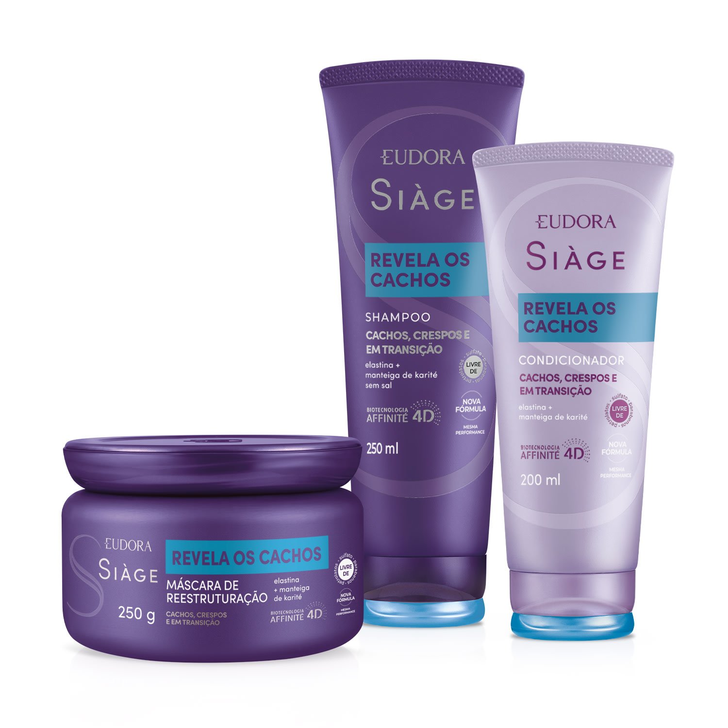 Combo Siàge Revela Os Cachos: Shampoo 250ml + Condicionador 200ml + Máscara Capilar 250g ÚNICO 1