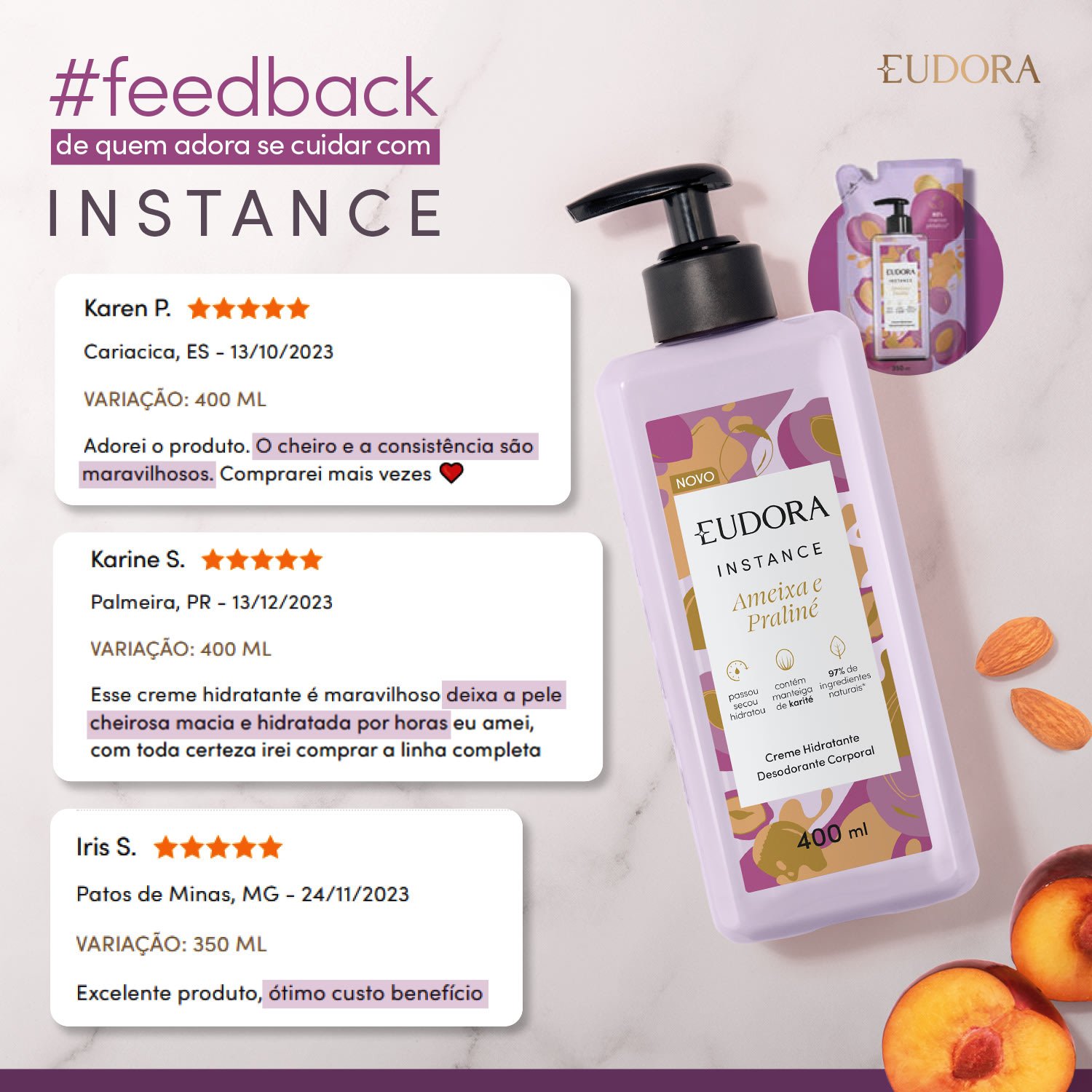 Eudora Instance Ameixa e Praliné Refil Creme Corporal 350ml 350ml 4
