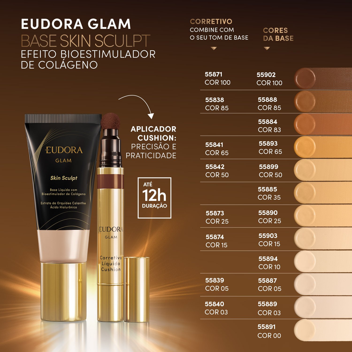 Eudora Glam Skin Sculpt Base Líquida Semi Matte Cor 10 30ml 30ml 9