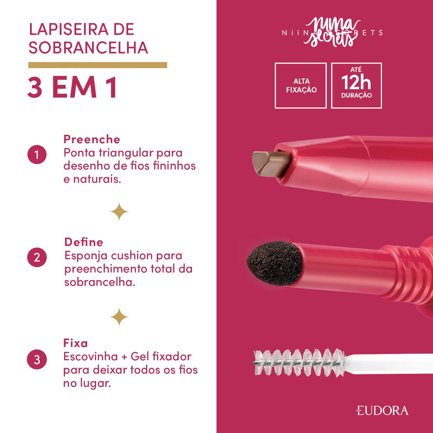 Eudora Niina Secrets 3 em 1 Lapiseira Sobrancelha Clara 1,1g 1,1g 3