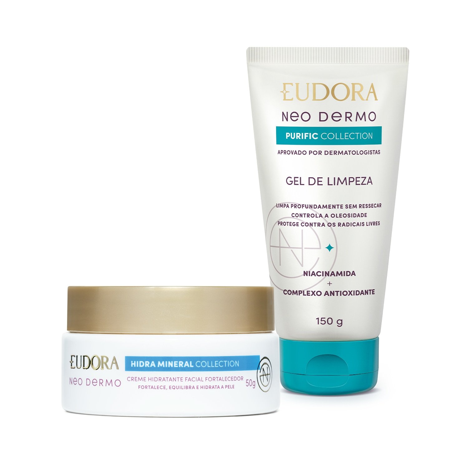 Combo Neo Dermo: Creme Hidratante Facial Fortalecedor 50g + Gel de Limpeza 150g ÚNICO 1