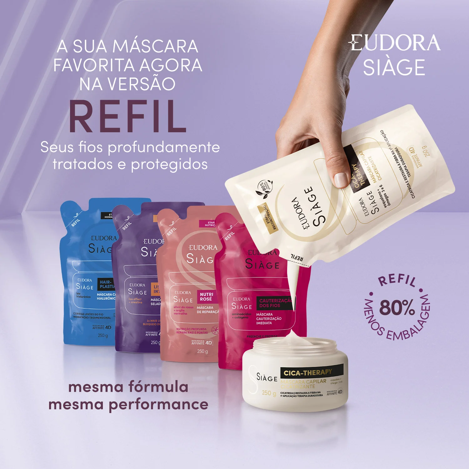 Combo Siàge Hair-Plastia Reparos: Máscara Capilar 250g + Refil Máscara Capilar 250g ÚNICO 2