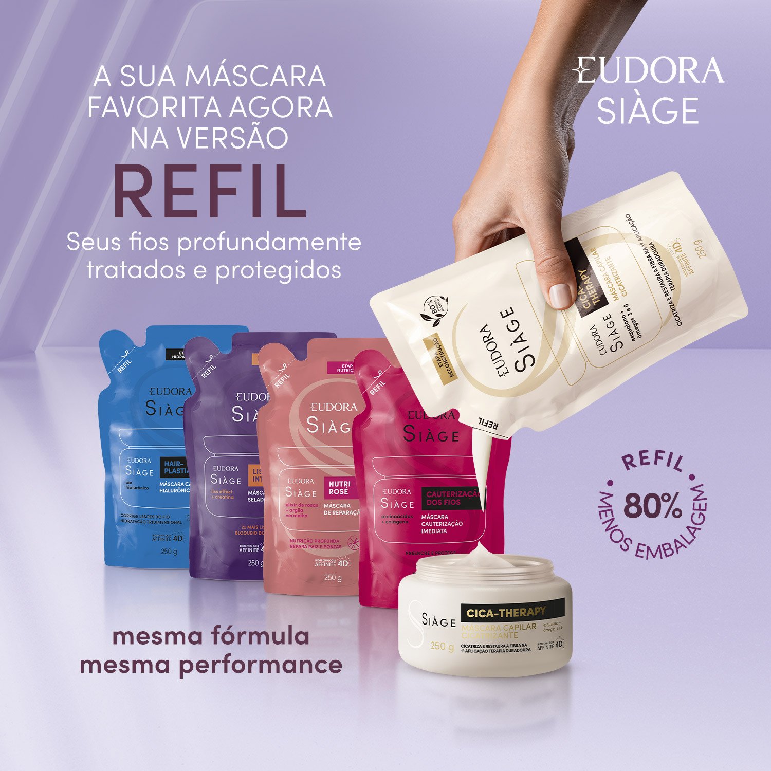 Combo Siàge Cica-Therapy Máscara: Máscara Capilar 250g + Refil Máscara Capilar 250g ÚNICO 2