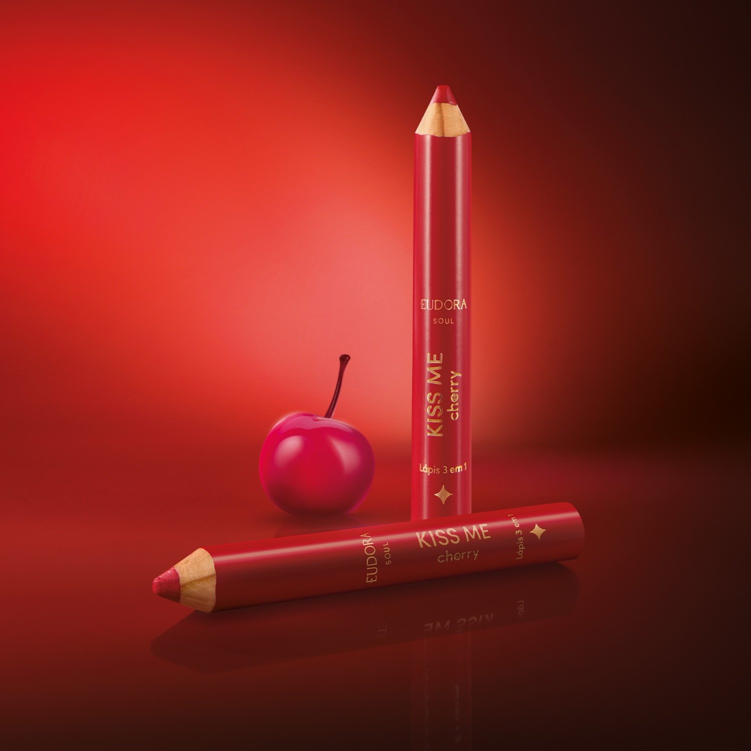 Lápis Multifuncional Vermelho Kiss Me Cherry 3 em 1 1,2g 1,2g 7