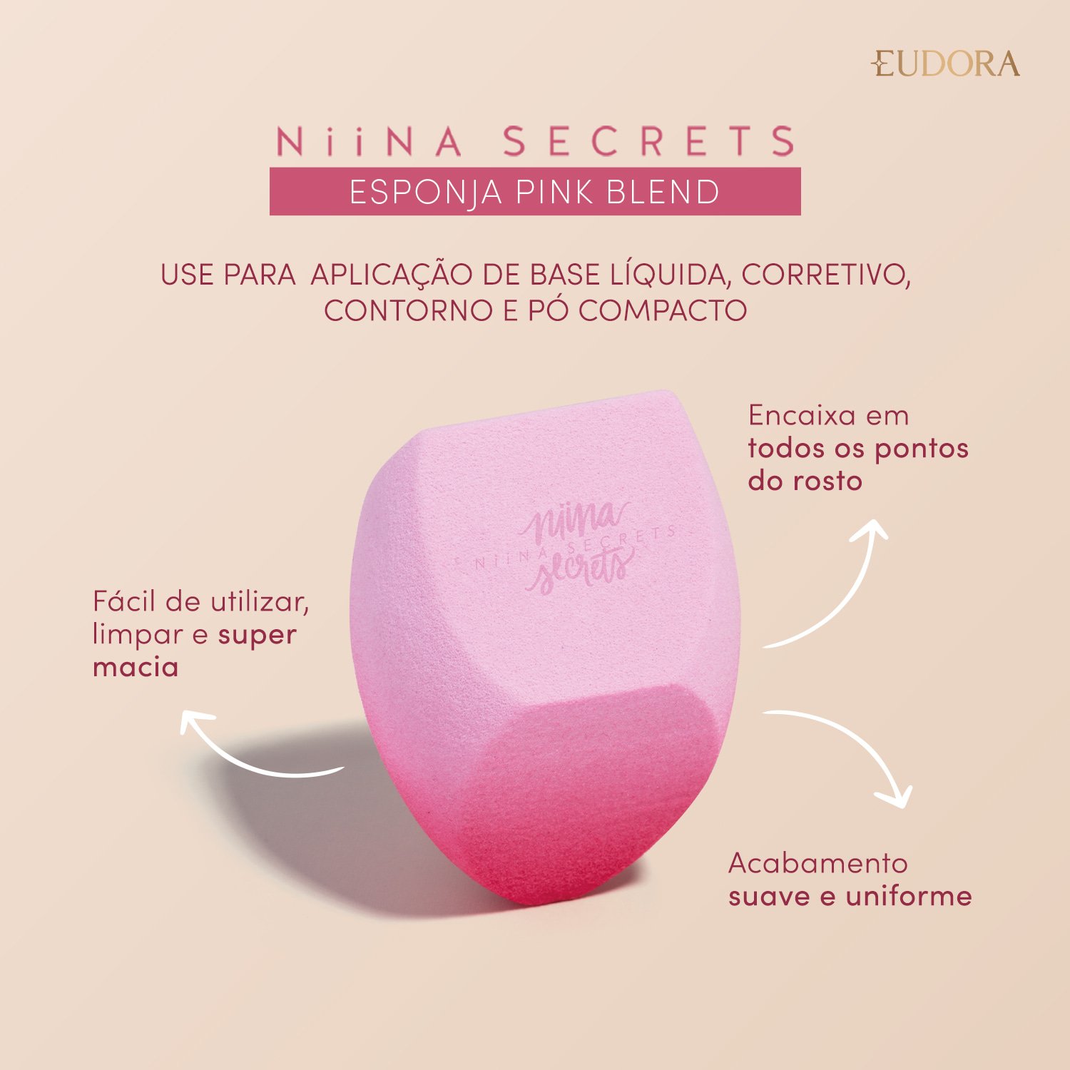 Eudora Niina Secrets Esponja para Maquiagem Pink Blend ÚNICO 2