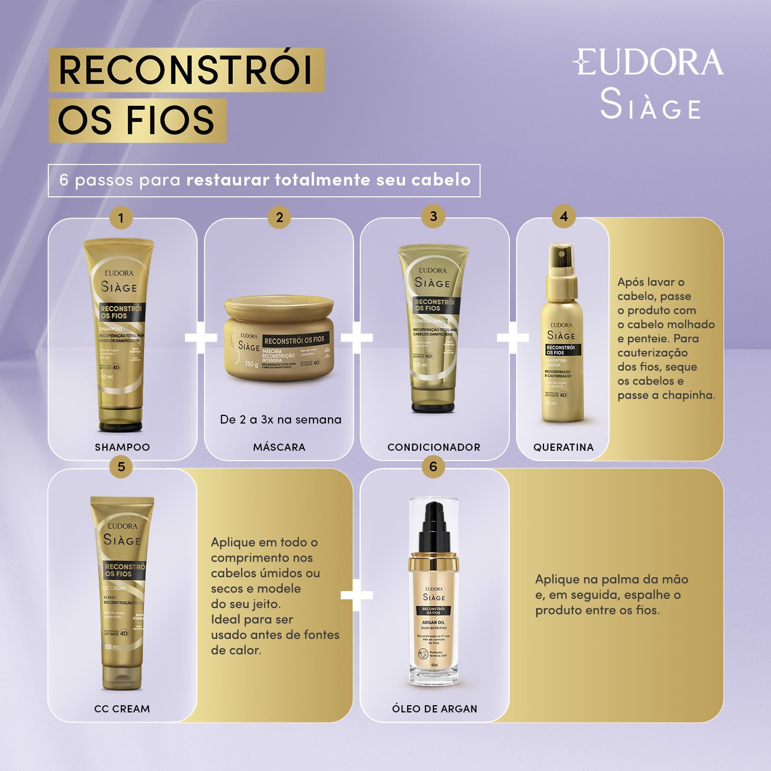 Eudora Siàge Argan Oil Reconstrói os Fios 60ml 60ml 6