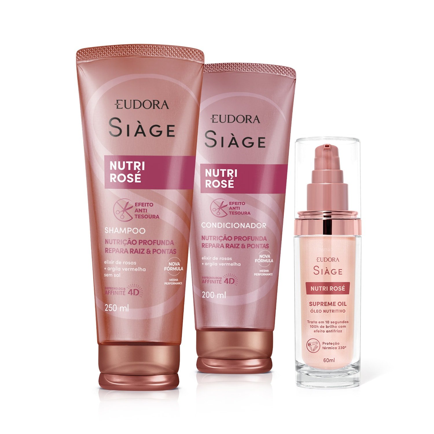 Combo Siàge Nutri Rosé: Shampoo 250ml + Condicionador 200ml + Supreme Oil 60ml ÚNICO 1