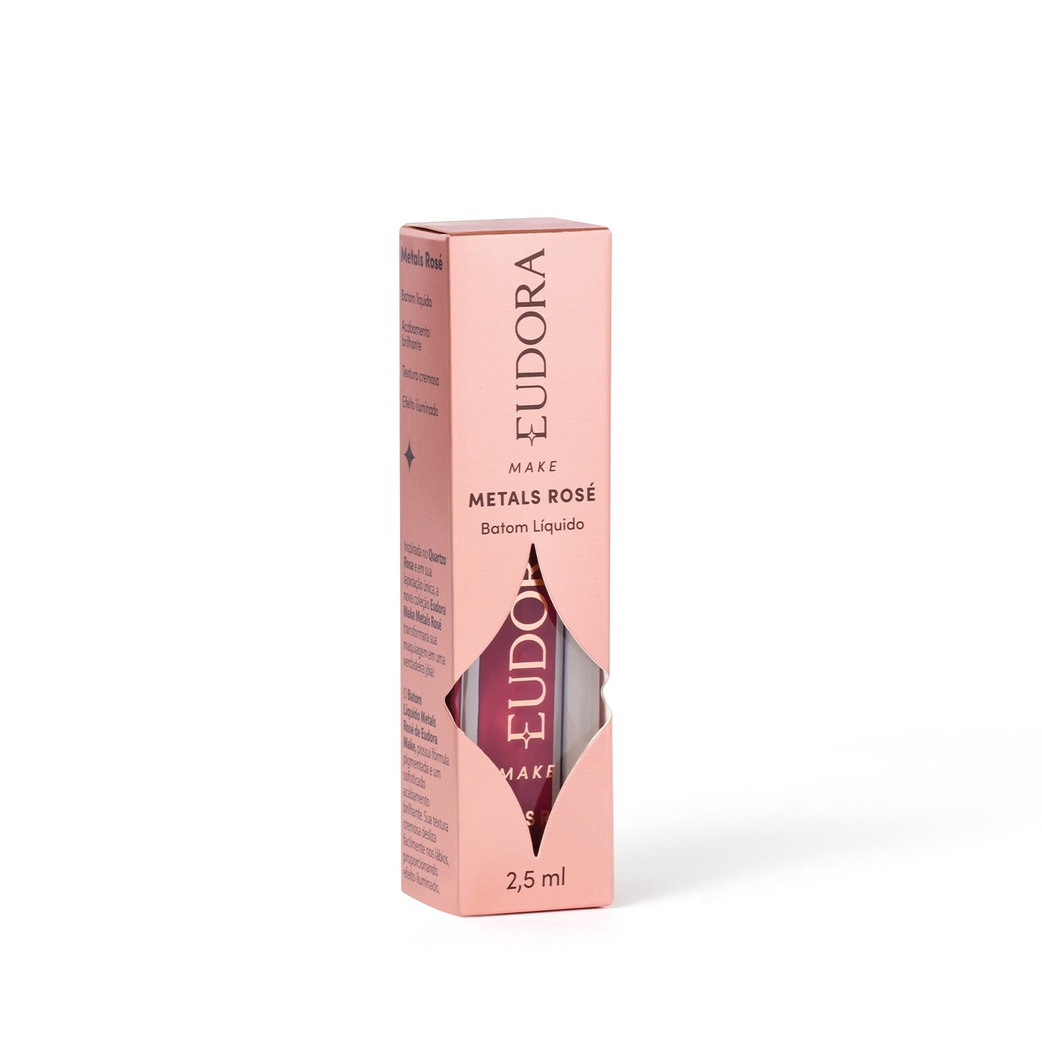 Batom Líquido Cremoso Metals Rosé Malva Refinado Eudora Make 2,5ml Malva Refinado 7
