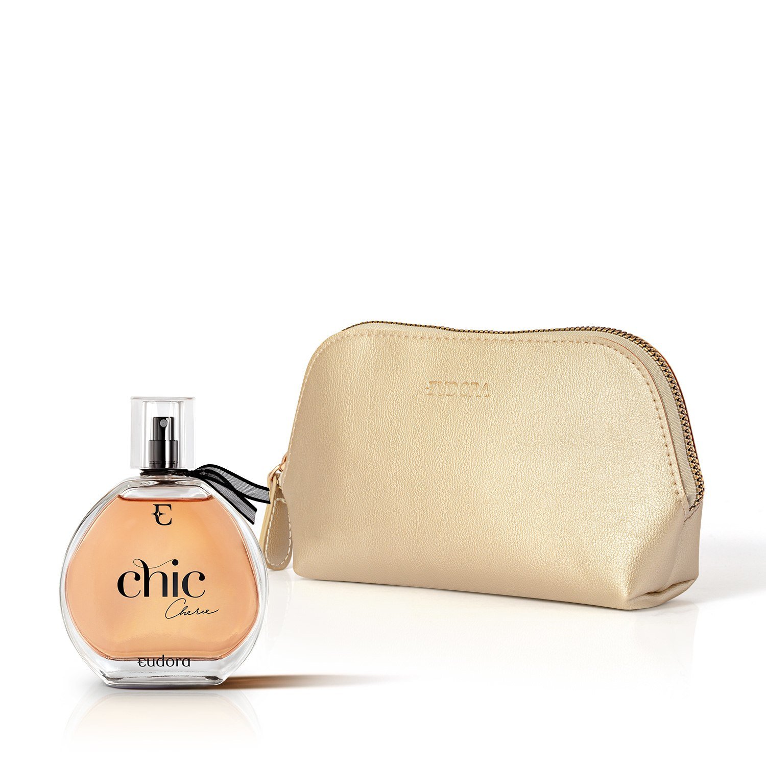 Combo Desodorante Colônia Chic Chérie 95ml + Nécessaire Dourado Arredondado Eudora Collection ÚNICO 1