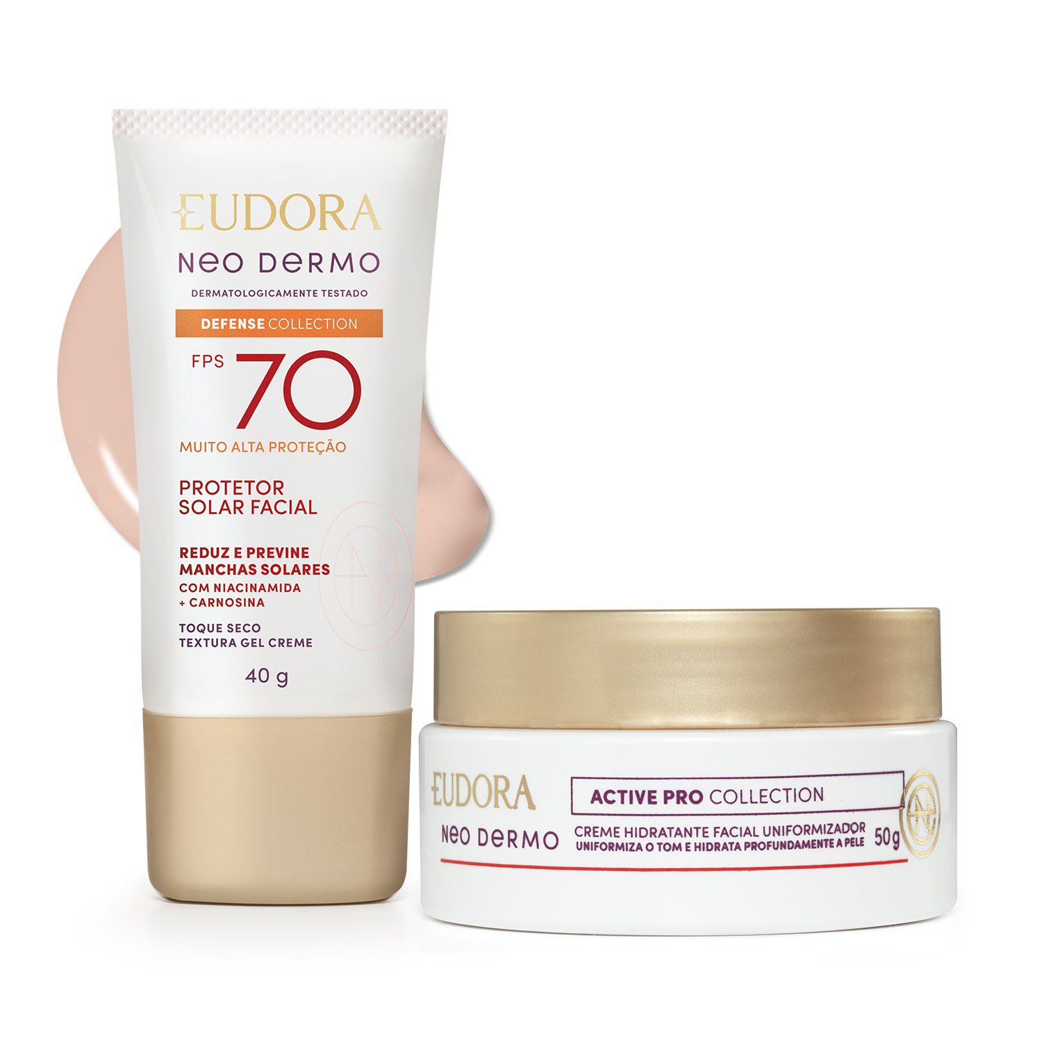 Combo Facial: Protetor Solar Facial Fps 70 Cor 1 40g + Creme Hidratante Facial Uniformizador 50g