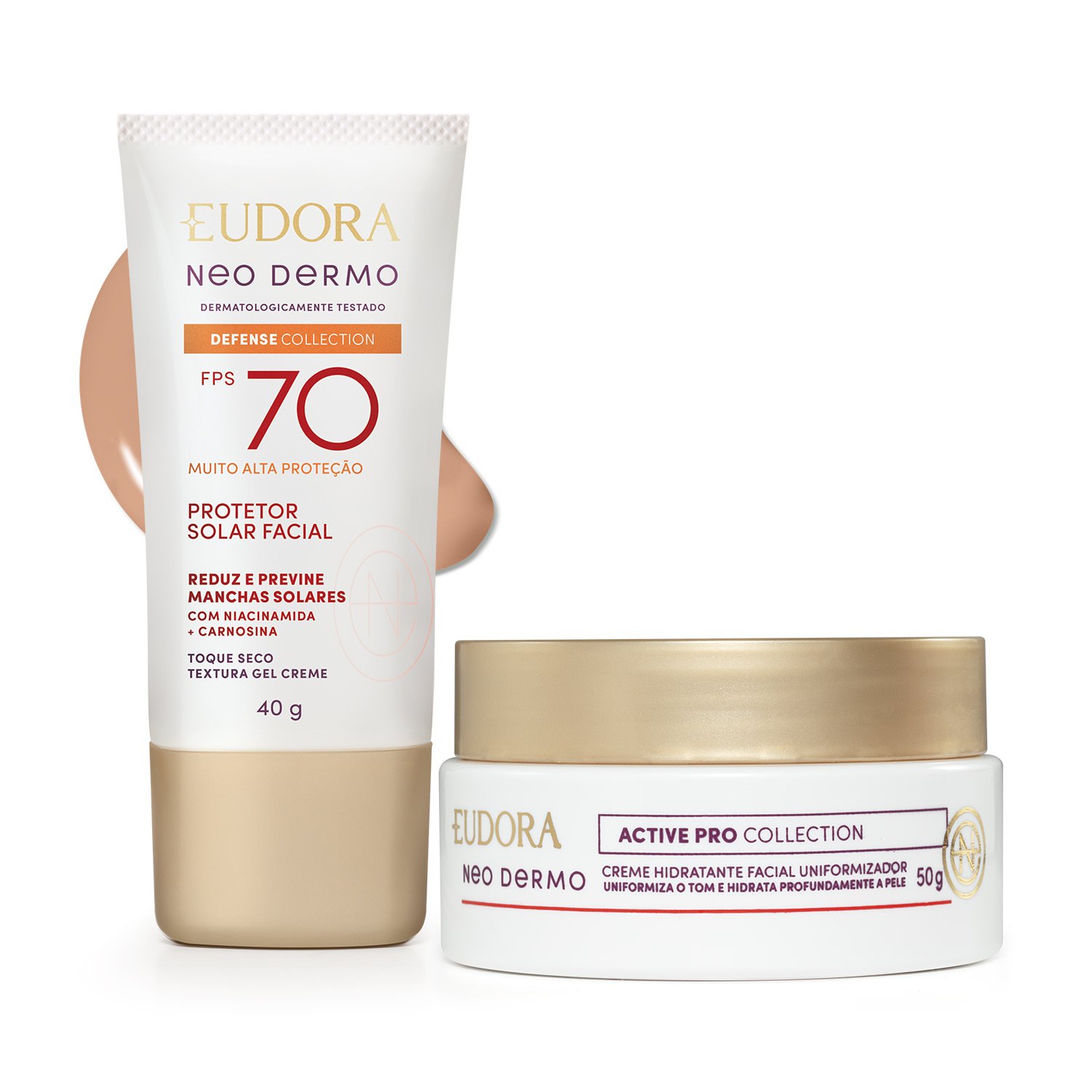 Combo Facial: Protetor Solar Facial Fps 70 Cor 2 40g + Creme Hidratante Facial Uniformizador 50g