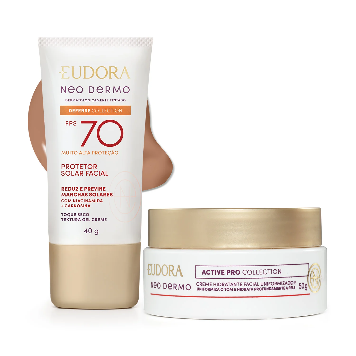 Combo Facial: Protetor Solar Facial Fps 70 Cor 3 40g + Creme Hidratante Facial Uniformizador 50g
