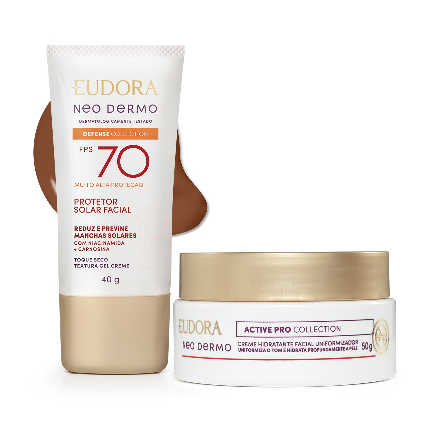 Combo Facial: Protetor Solar Facial Fps 70 Cor 4 40g + Creme Hidratante Facial Uniformizador 50g