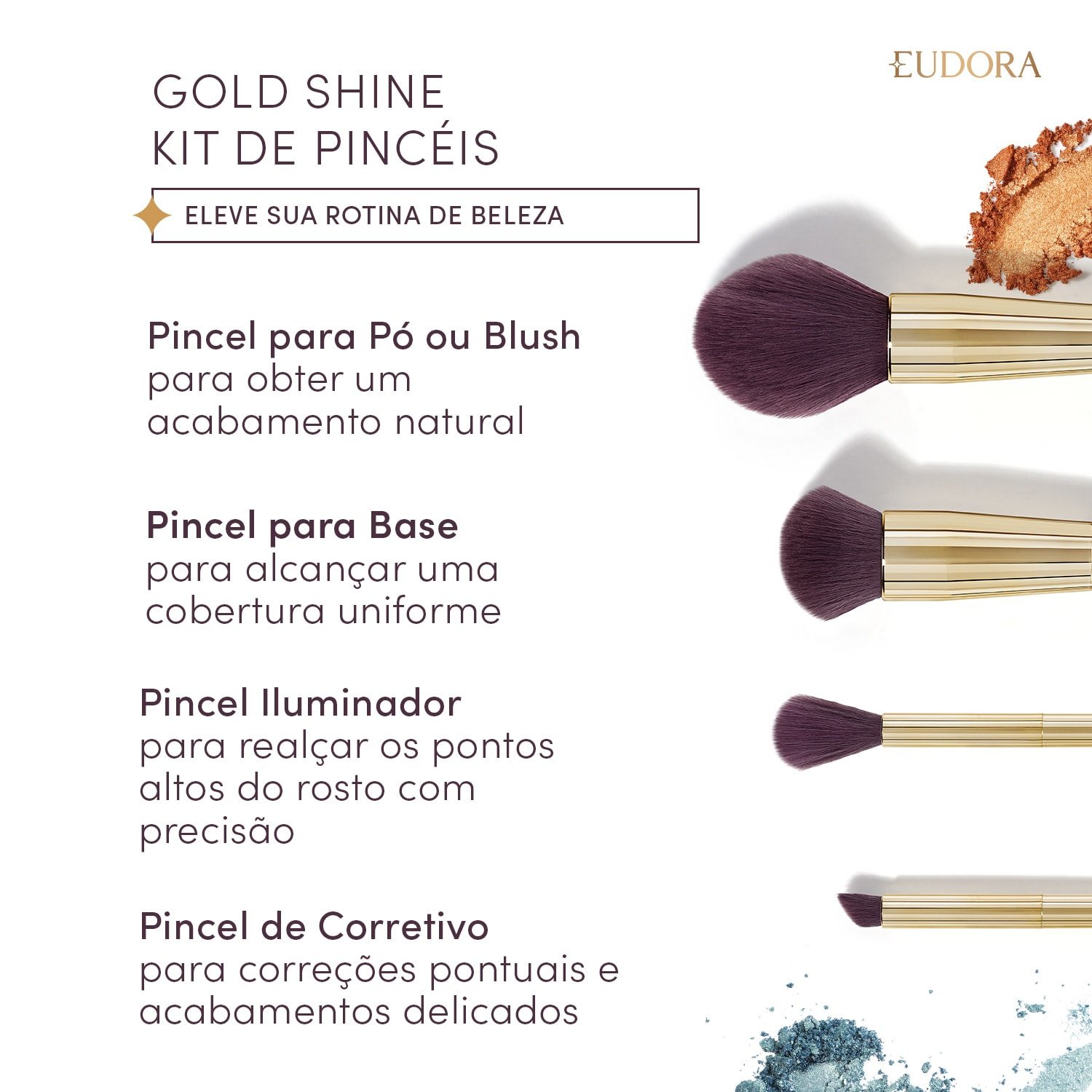 Kit de Pincéis para Maquiagem Festa Gold Shine ÚNICO 2