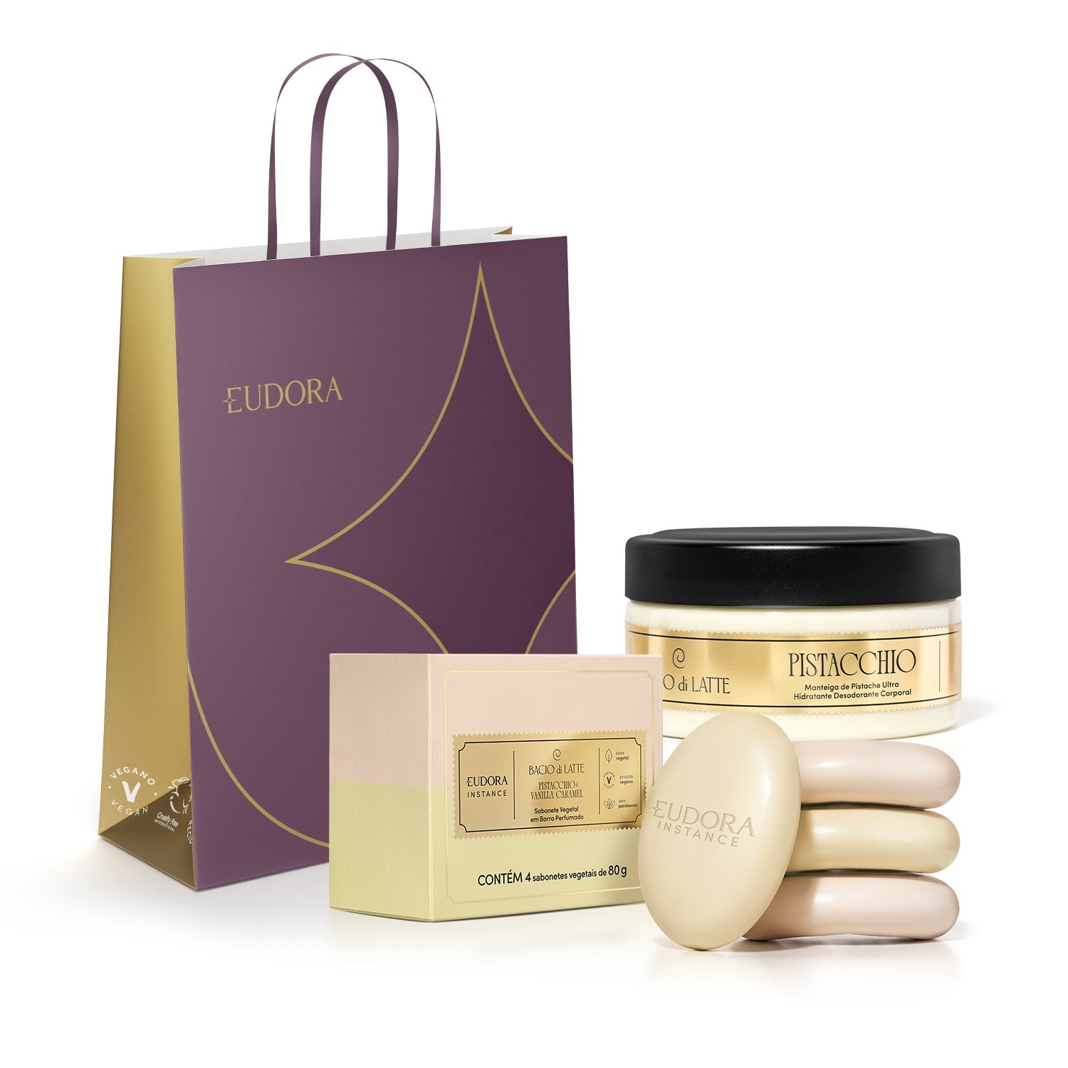 Combo Instance: Sabonete em Barra 4x80g + Manteiga Corporal Pistacchio 150g + Sacola