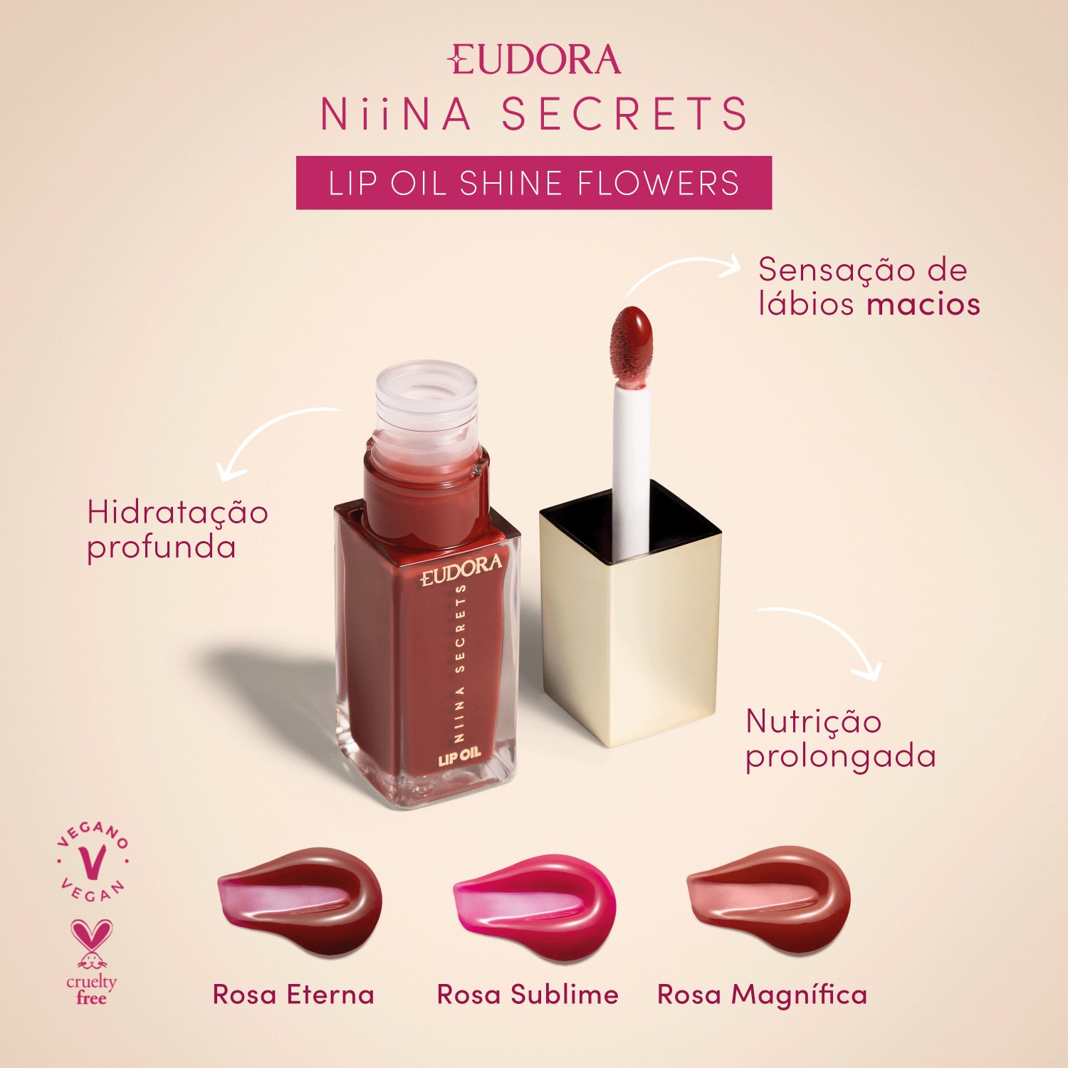 Lip Oil Shine Flowers Rosa Eterna Niina Secrets 7ml Rosa Eterna 2