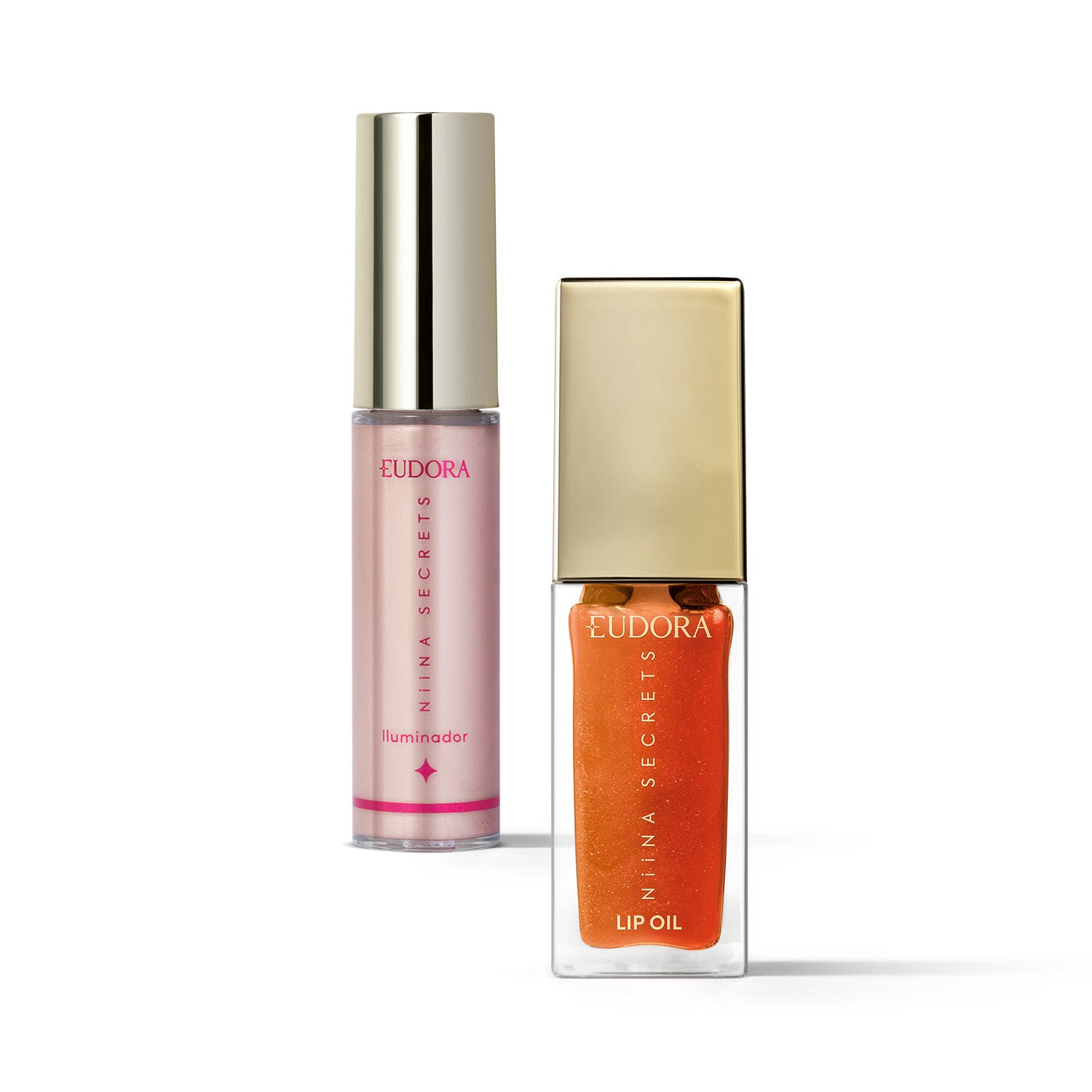 Combo Niina Secrets Luminous: Lip Oil Shine Flowers Rosa Centifolia 7ml + Iluminador Líquido Rosé 10ml